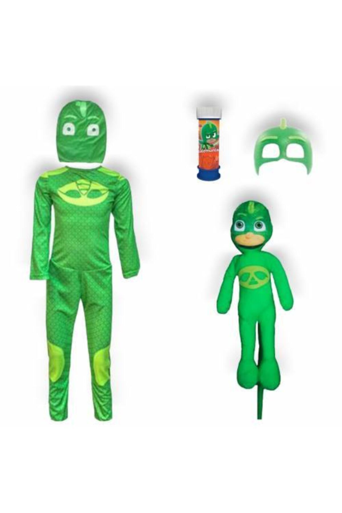 Mashotrend Pj Maskeliler Kostüm + 60 Cm Peluş + Köpük Balon - Gekko - Kertenkele Çocuk - Pijamaskeliler
