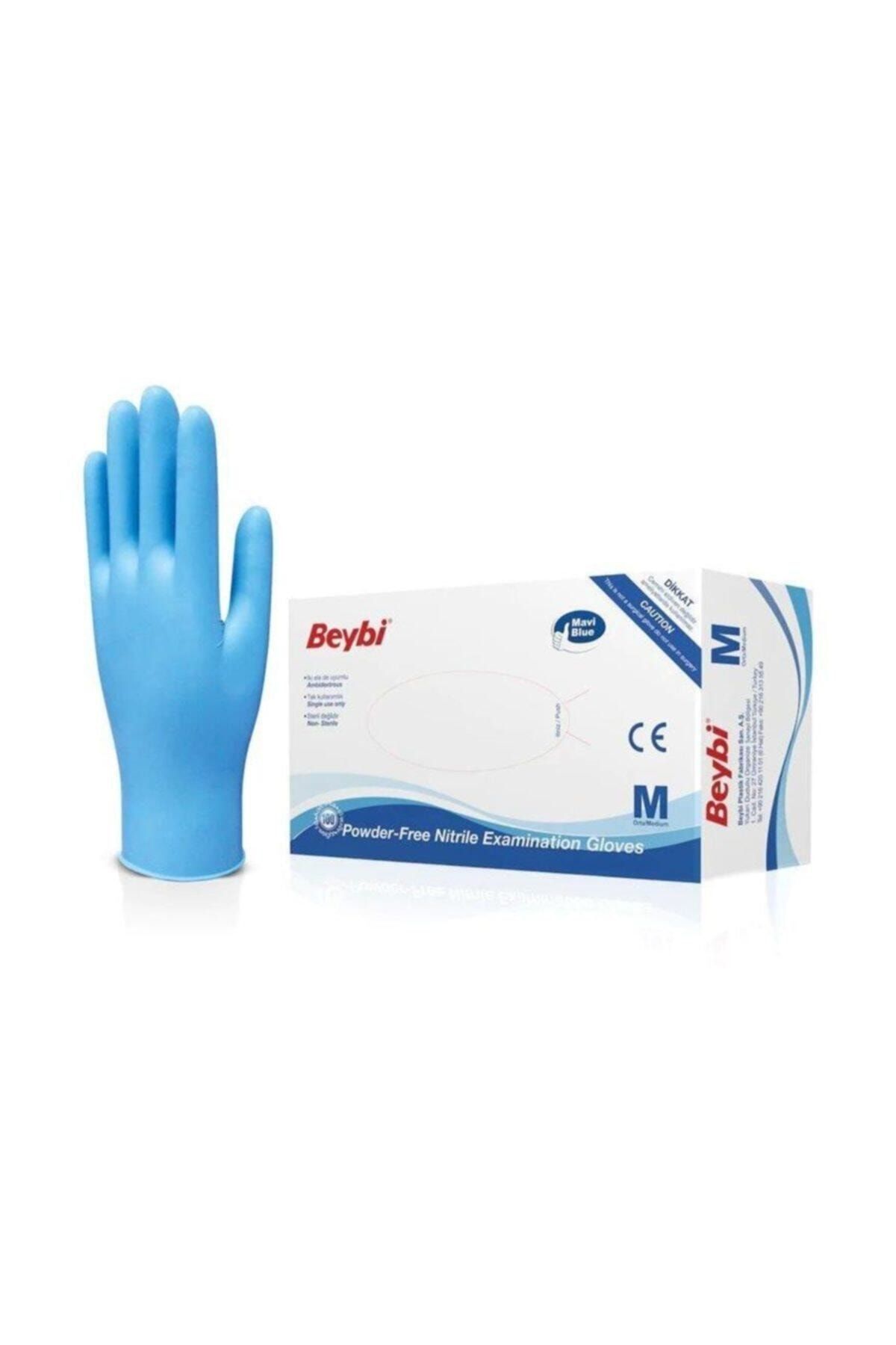 Beybi Mavi Nitril Muayene Eldiveni Pudrasız 100 Lü Paket - Medium Şua Medikal