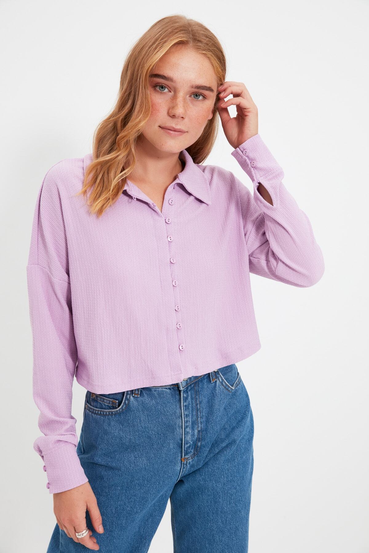 TRENDYOLMİLLA Lila Salaş Örme Gömlek TWOAW22GO0995
