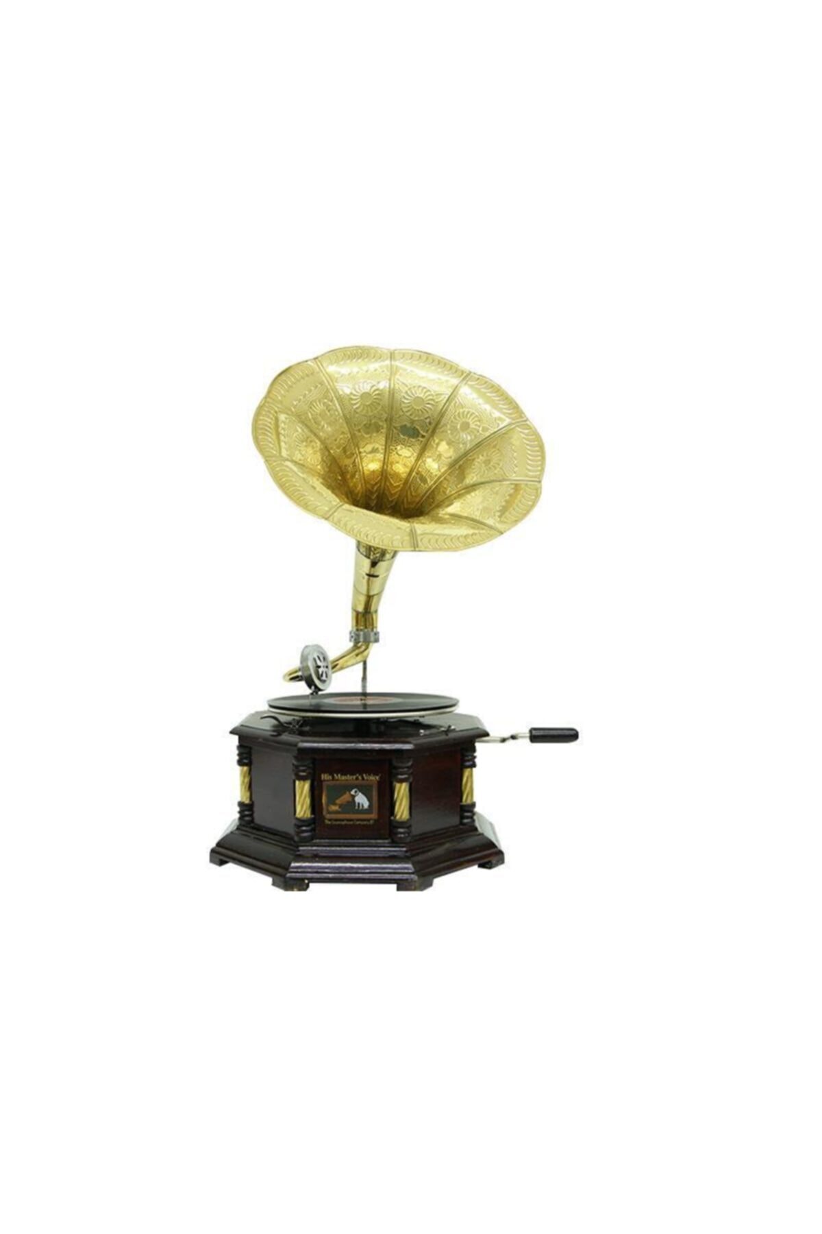 kayrajim Gramofon Sekizgen Köşeleri Bronz İşli Dekoratif Hediyelik