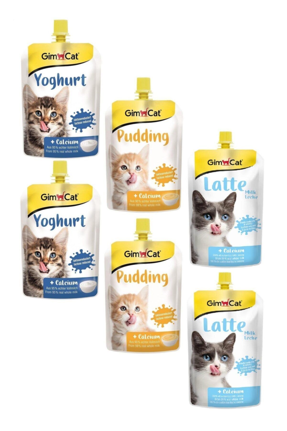 Gimcat Puding-yogurt-latte Cat Milk Kalsiyumlu Sıvı Kedi Sütü Karışık Paket (6 Adet)