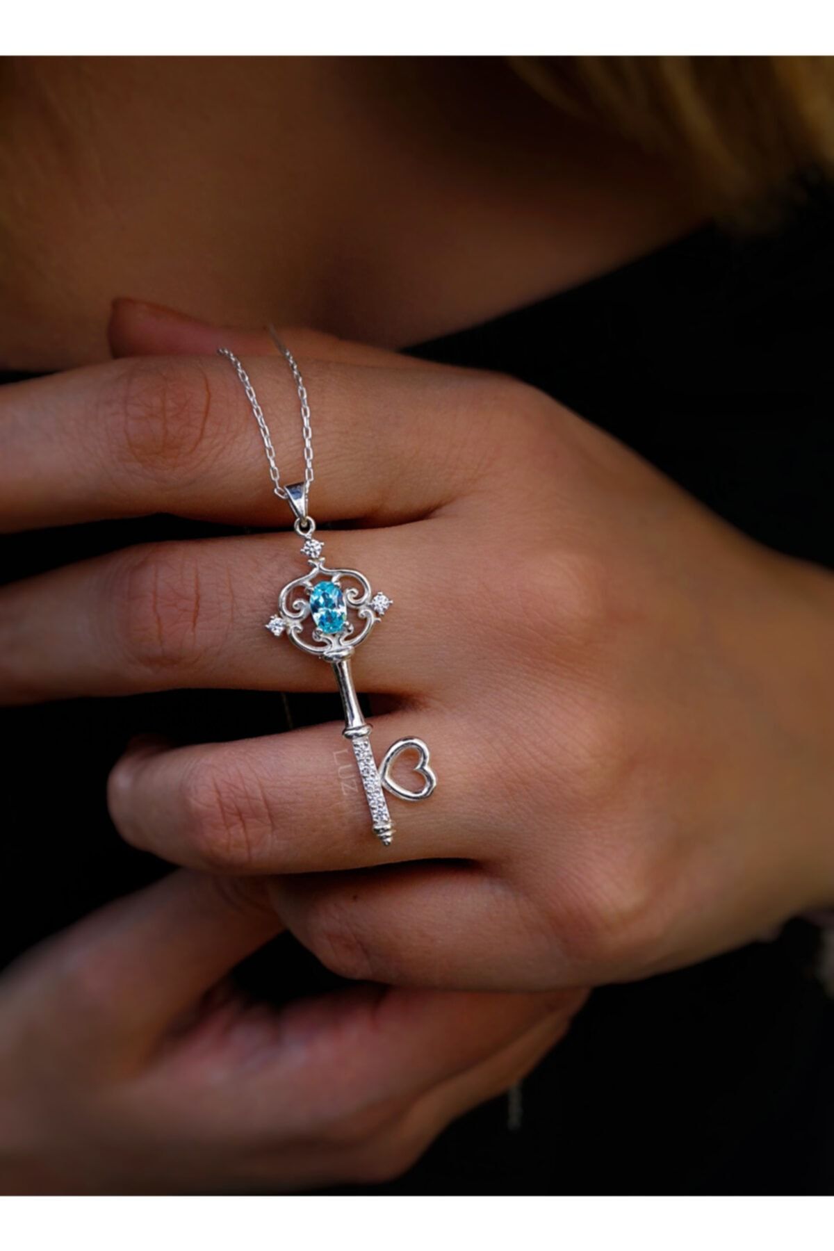 Luz Silver Kalbin Anahtarı Akuamarin Anahtar Kolye 925 Ayar Gümüş Silver (kaplamasız)