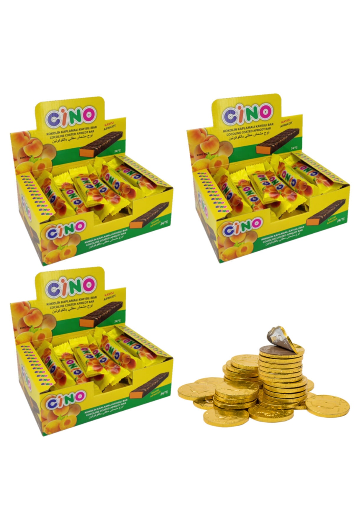 Cino Teras 15gr Çikolata Kayısılı Bar 72 Adet (3x24) (5 Adet Para Çikolata Hediyeli)