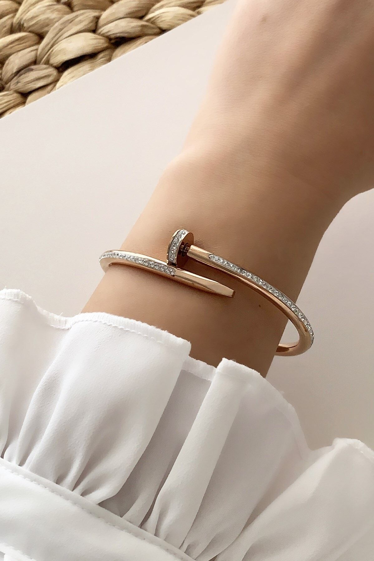 Çlk Accessories Çelik Zirkon Taşlı Çivi Kelepçe Çelik Bileklik Trbilek7662 B36503