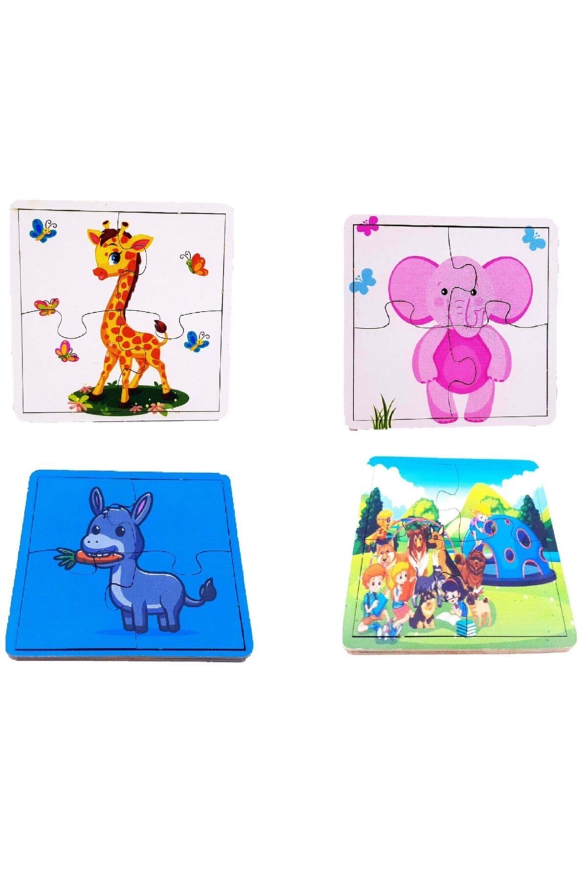WoodyLife Ilk Puzzlem Bebek Zürafa Eşek Fil Ve Kitap Okuyan Çocuklar 4 Lü 4 Parça Puzzle Yapboz Eğit