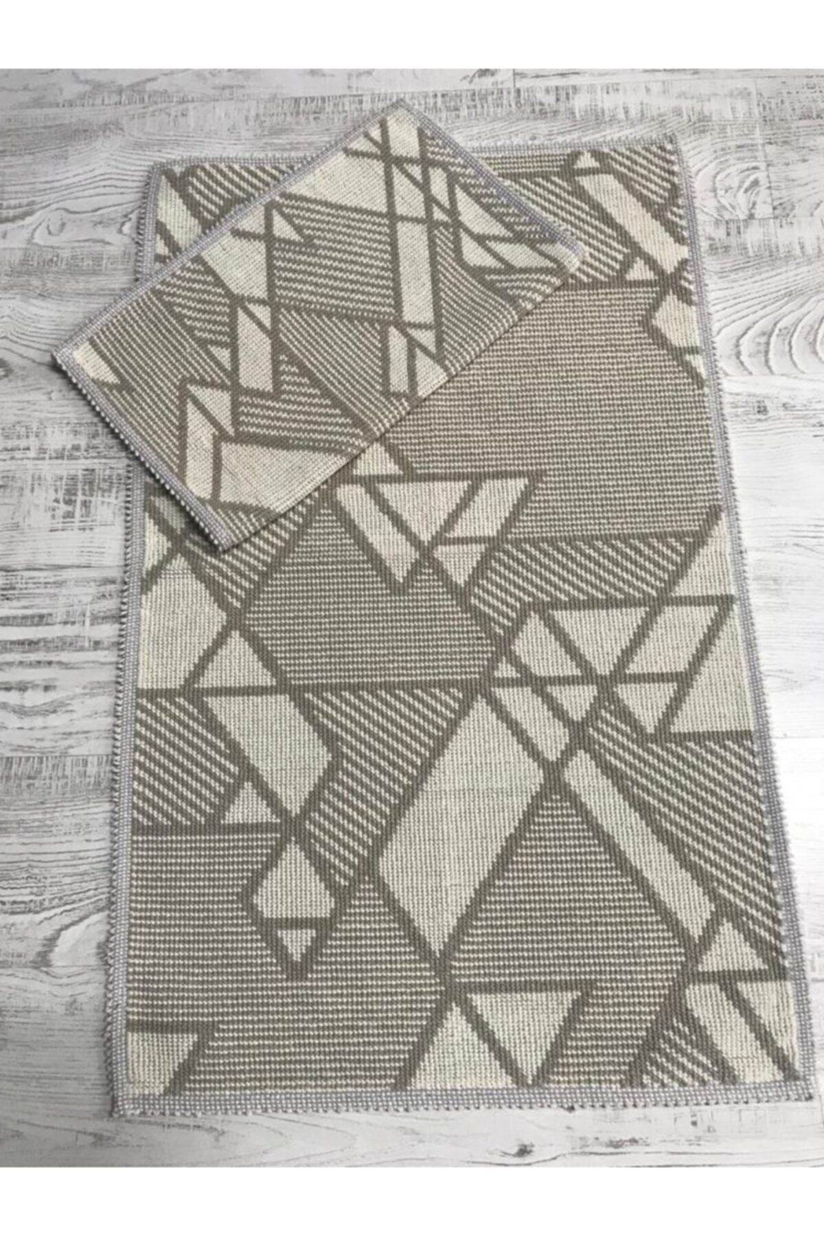 Bonny Home Geometric Desen % 100 Pamuk Dokuma 2'li Banyo Paspası Seti Klozet Takımı