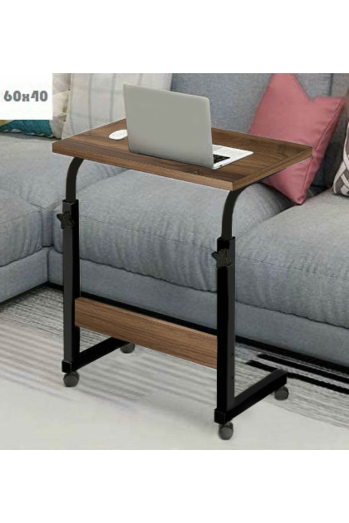 Filament Mobilya Yükseklik Ayarlı Laptop Sehpası - Ceviz (TEKERLİ) 60x40