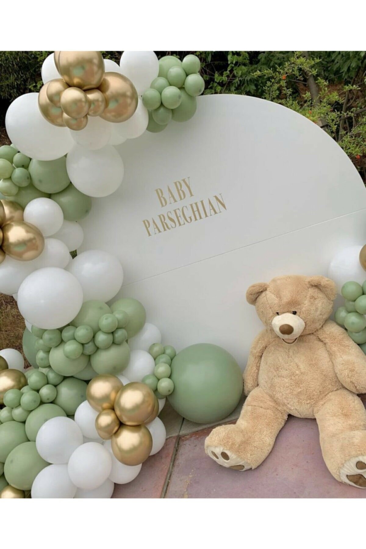 Çemrek Süs Parti Küf Yeşili Beyaz Ve Krom Gold Balon Zinciri Ve Pompası - 100 Adet Balon Zincir Ve Pompa