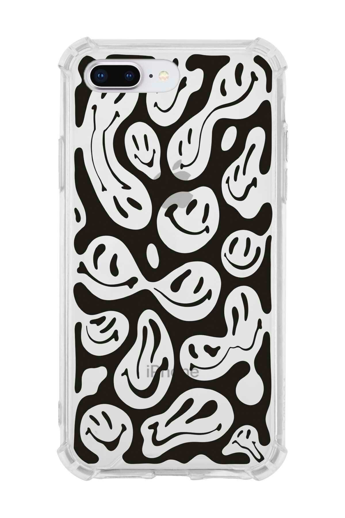 shoptocase Iphone 8 Plus Uyumlu  Şeffaf Darbe Emici Gülen Yüzler Desenli Olex Kılıf