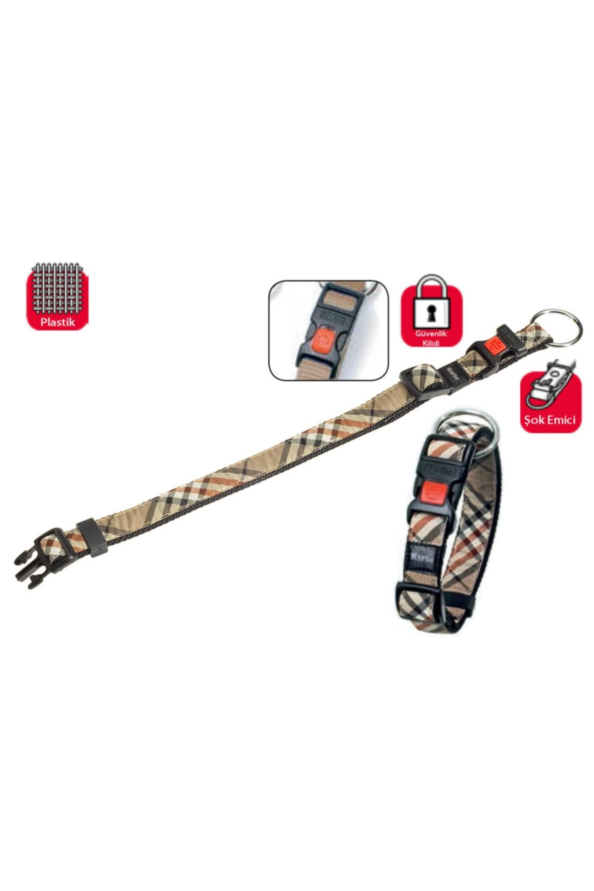 Karlie Karlıe Kilitli Boyun Tasma L 45-65cm Ekose Bej