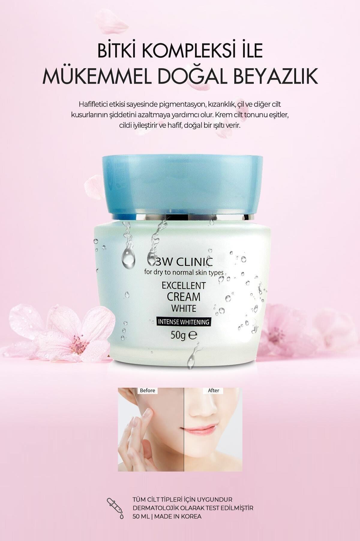 3W CLINIC Bitki Kompleksi Ile Mükemmel Doğal Beyazlatıcı Nemlendirici Ve Sıkılaştırıcı Krem