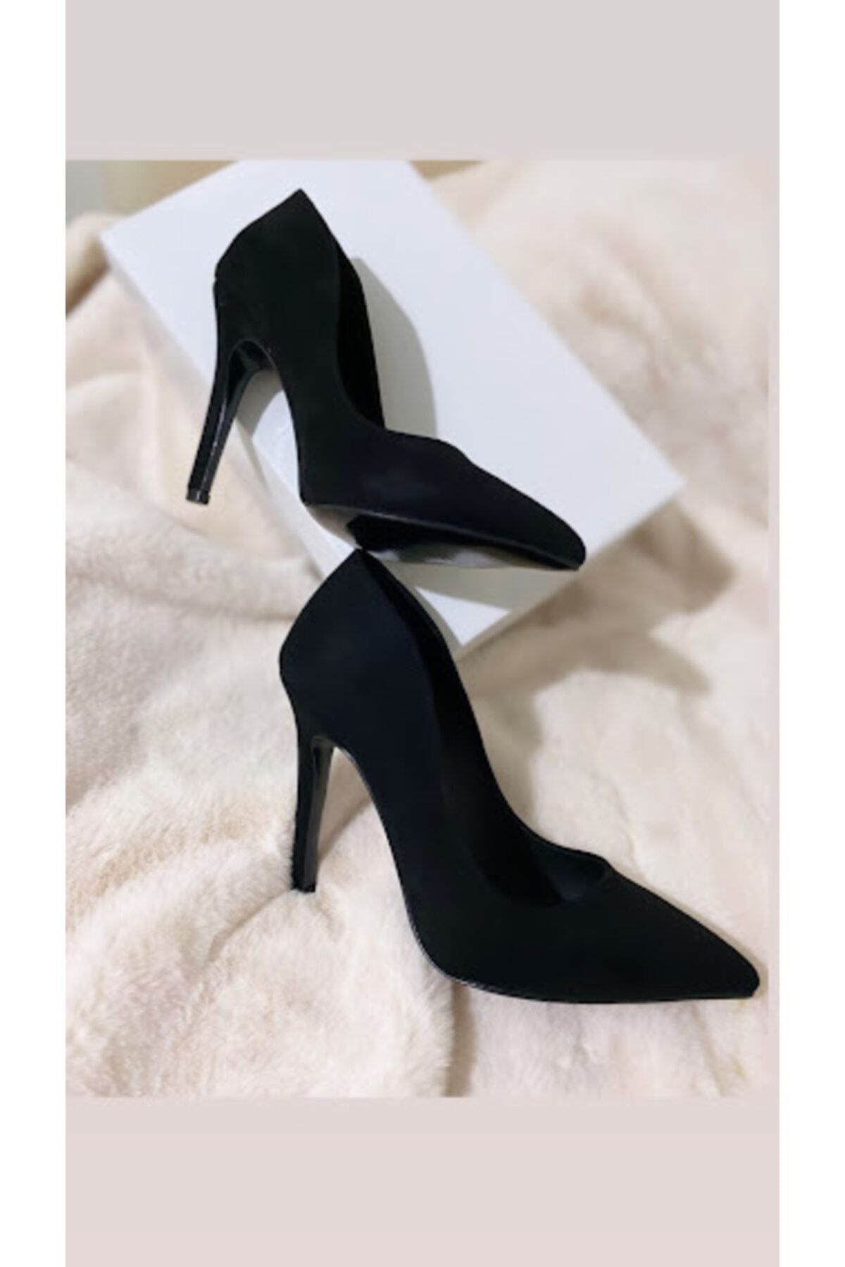 LADİESHOE Lüks Süet Siyah Stiletto Ayakkabı