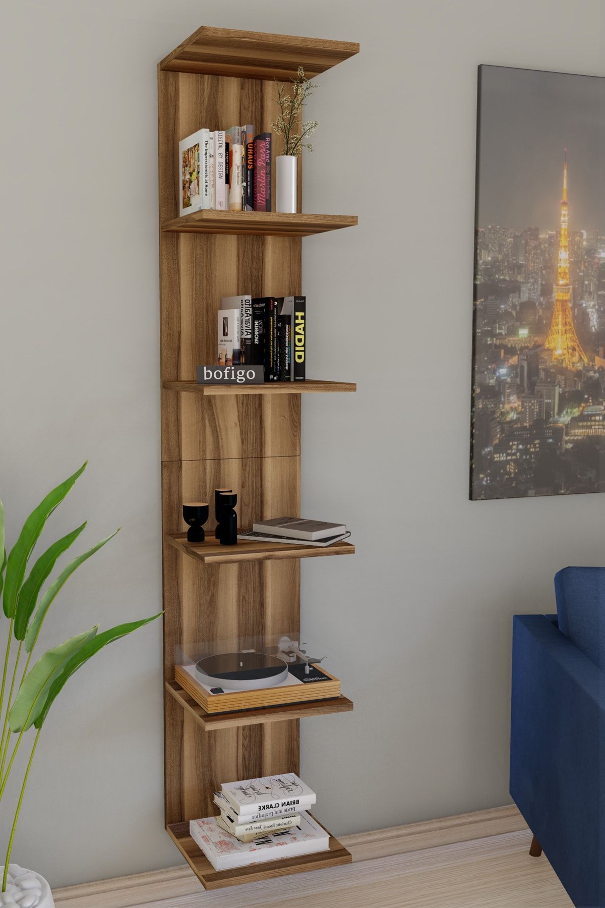 Bofigo Duvara Monte Kitaplık Duvar Rafı Ceviz
