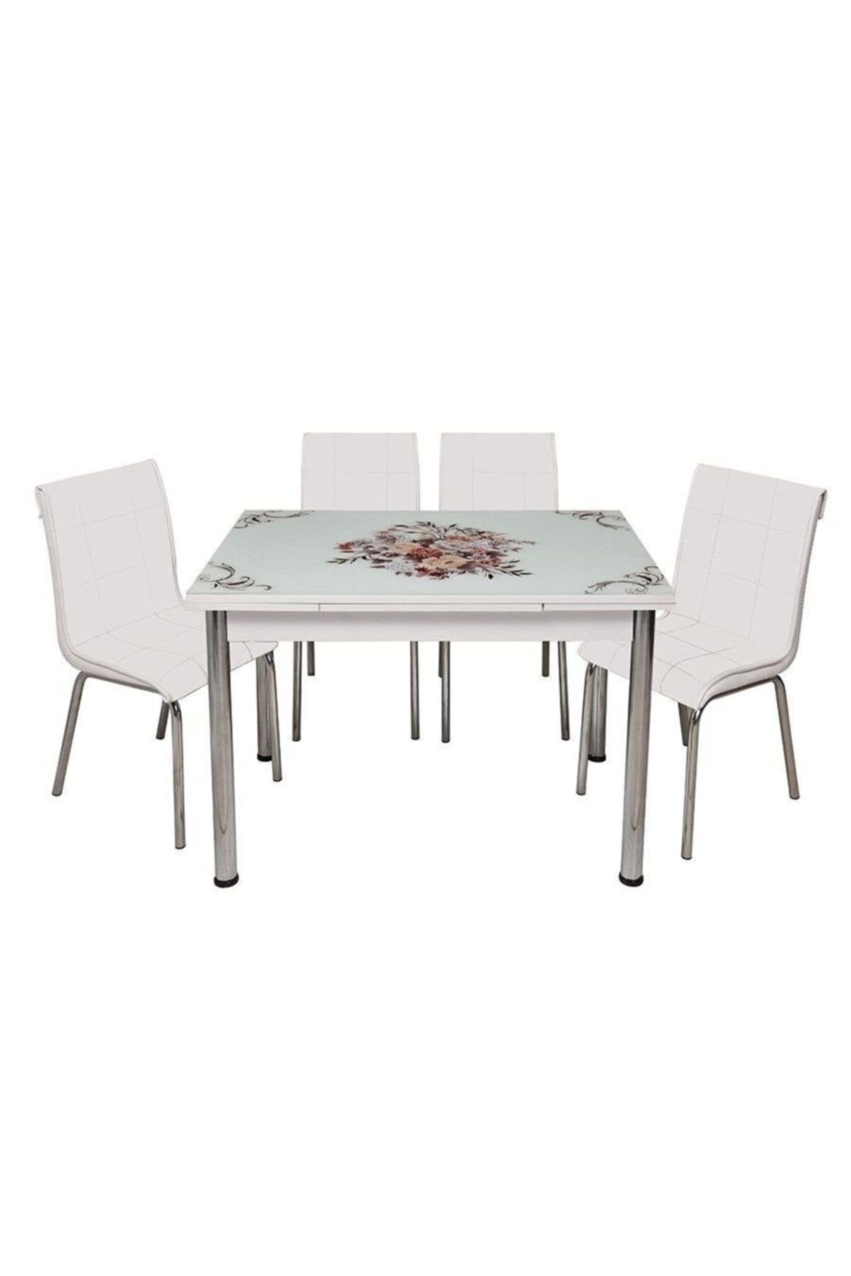 Evistro Yandan Açılır Cam Mutfak Masa Takımı 6 Sandalyeli 70x110 cm