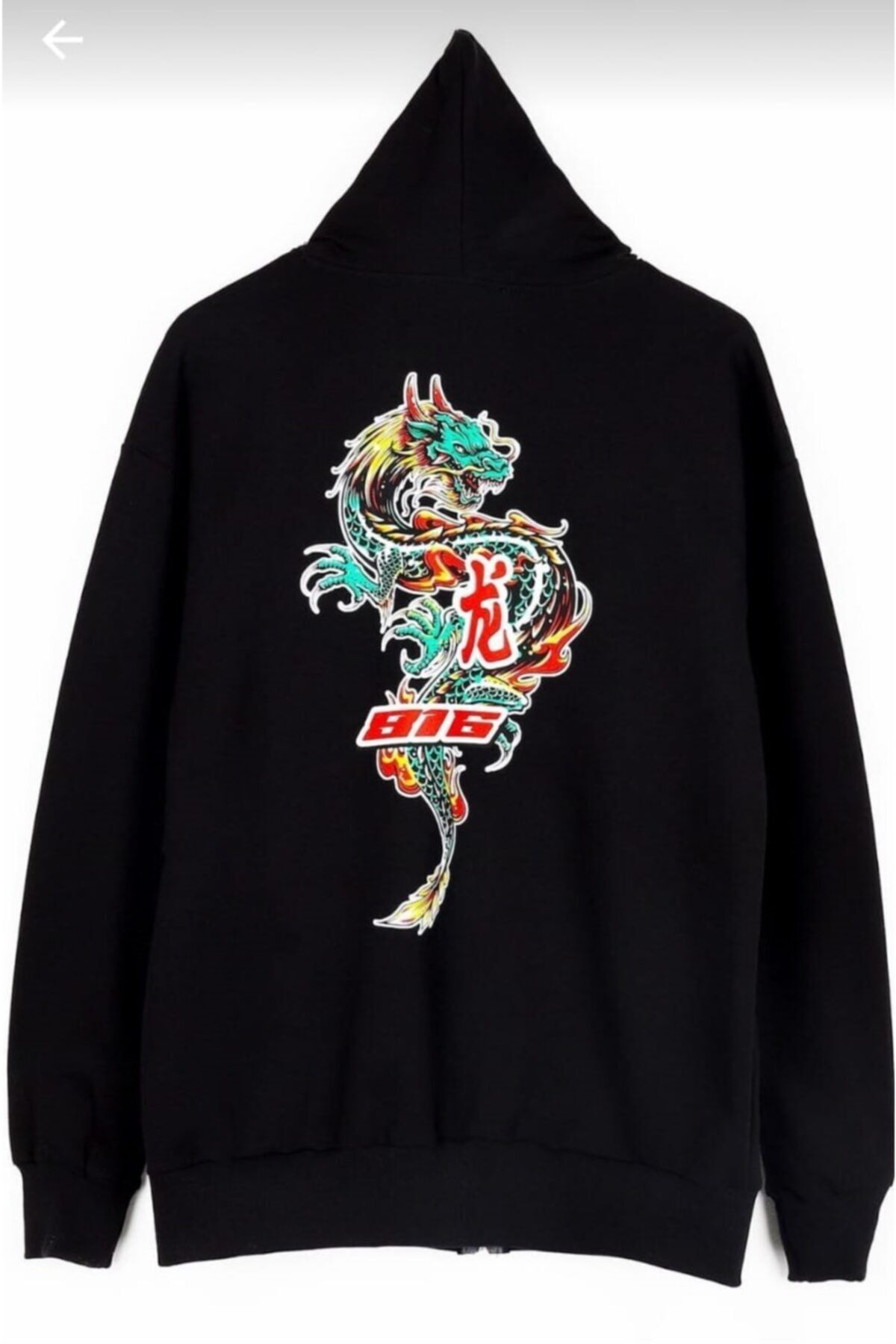 Sekizbiraltı Ejderha Fermuarlı Siyah Unisex Sweatshirt