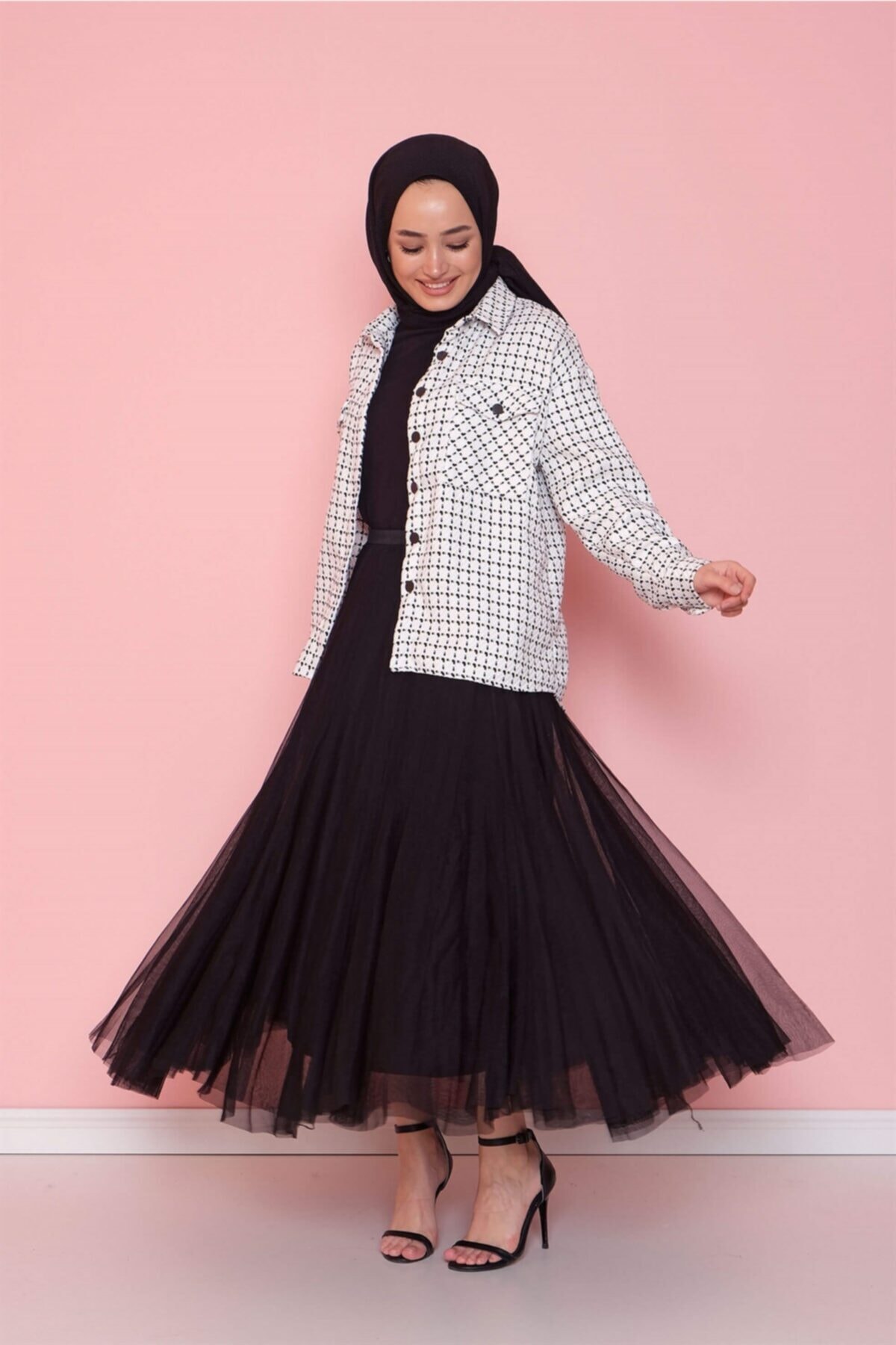 LOCCO Kadın Siyah Volanlı Tül Etek