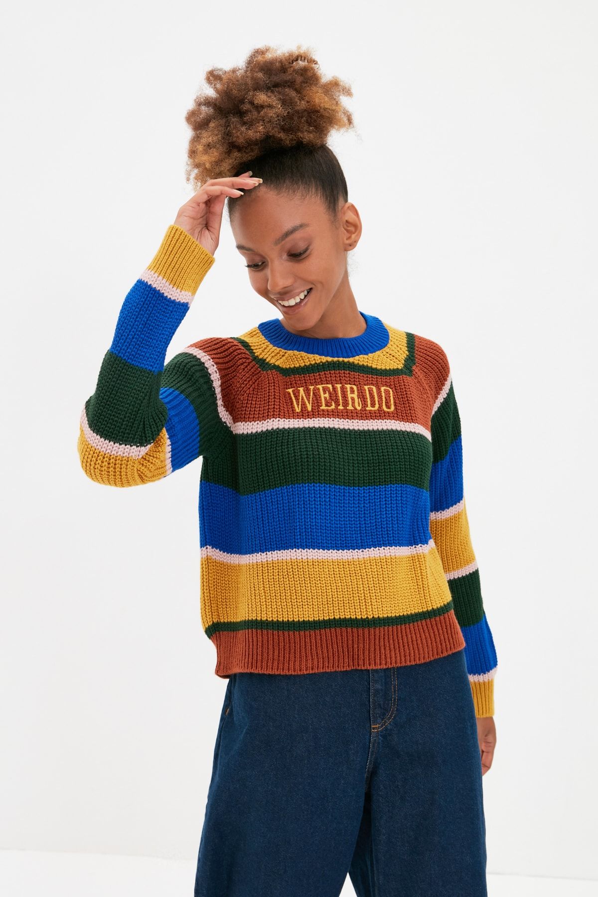 TRENDYOLMİLLA Mavi Renk Bloklu Balıkçı Yaka ColorBlock Kazak TWOAW22KZ0035