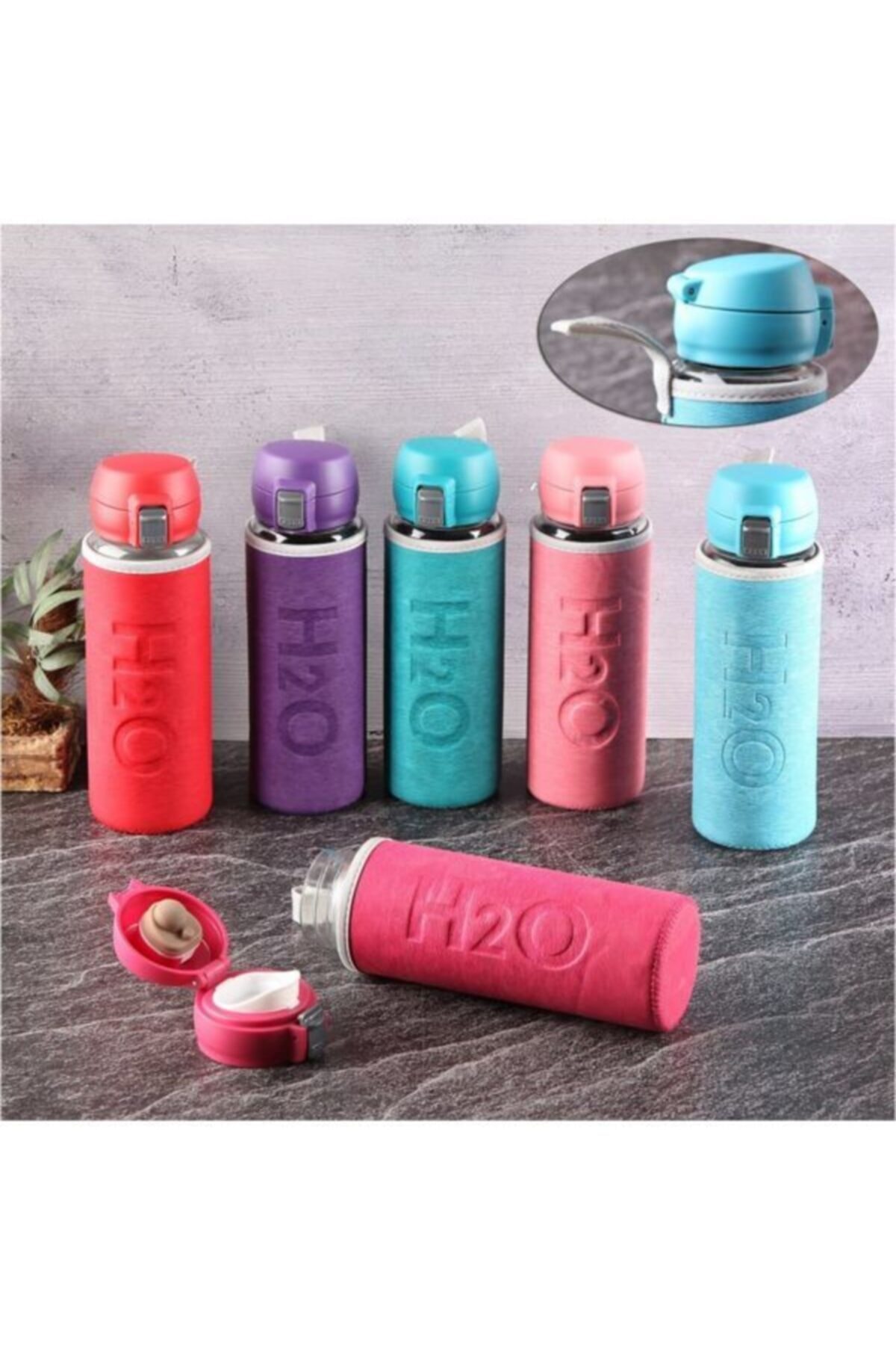 Çılgıntrend Deri Kılıflı Cam Matara Fuşya