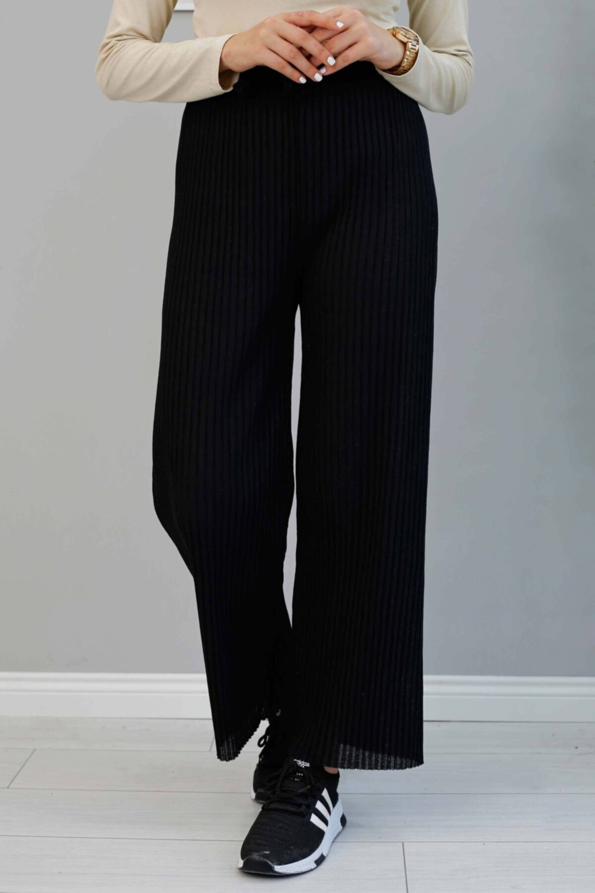 İmajButik Bol Paça Kaşkorse Pantolon/siyah