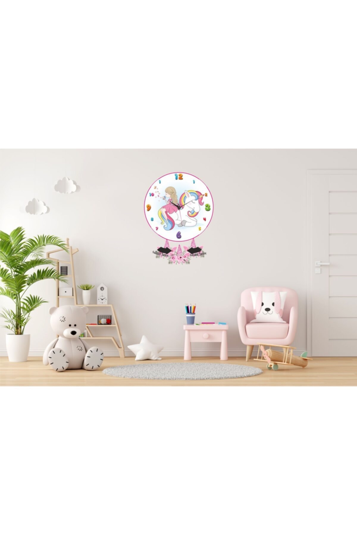 KUTAYdesign Sarkaçlı Çocuk Duvar Saati Unicorn Temalı 3 Mm