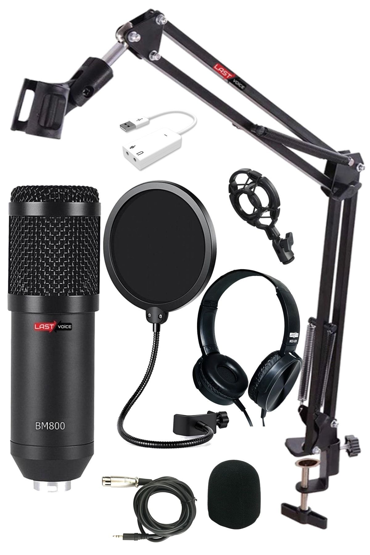 Lastvoice Bm800head Black Condenser Mikrofon Kulaklık Stand Ses Kartı Filtre Seti