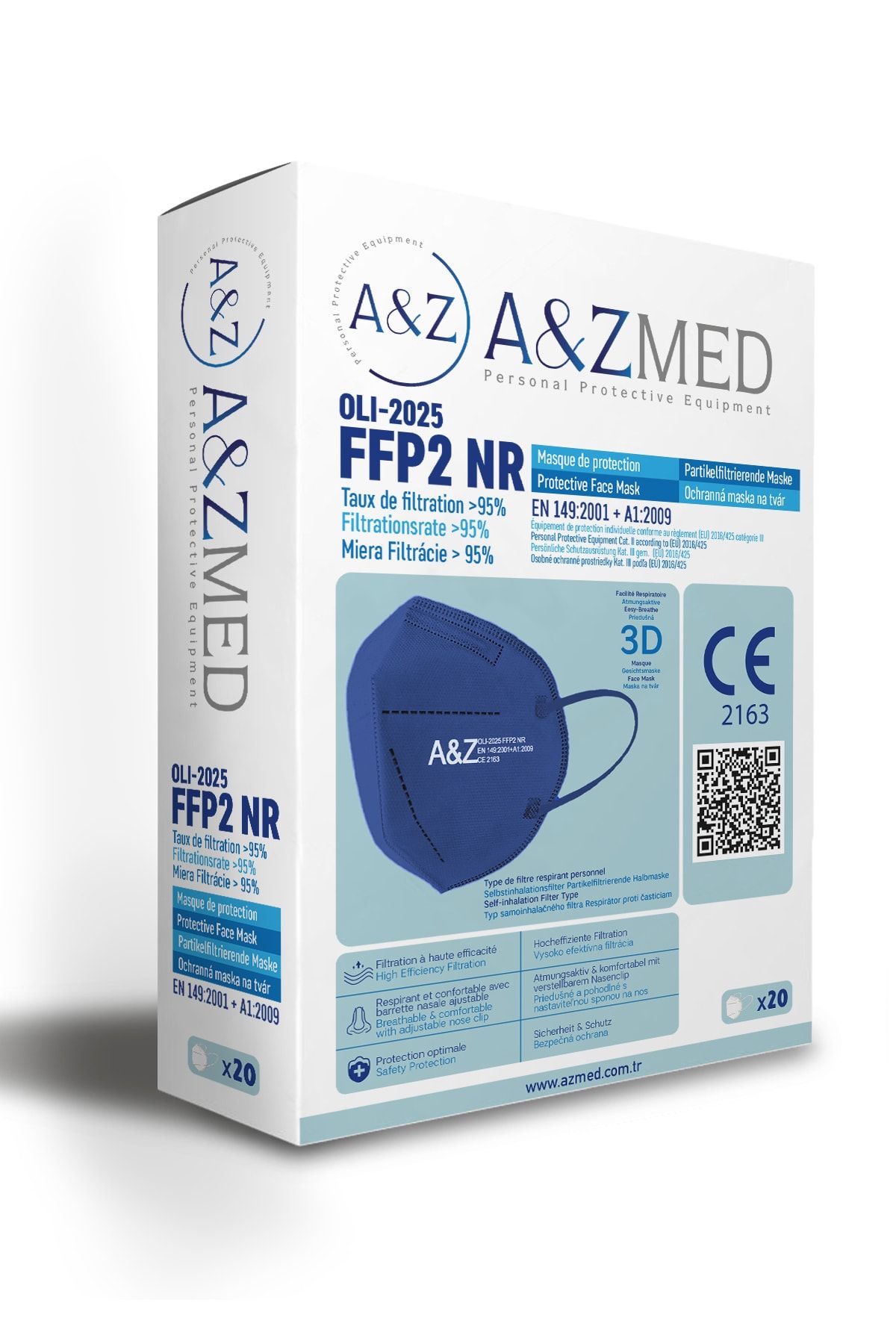A&Z Med Ffp2 Maske Telli Ve Tek Tek Paketli 20 Adetlik 1 Kutu - Lacivert