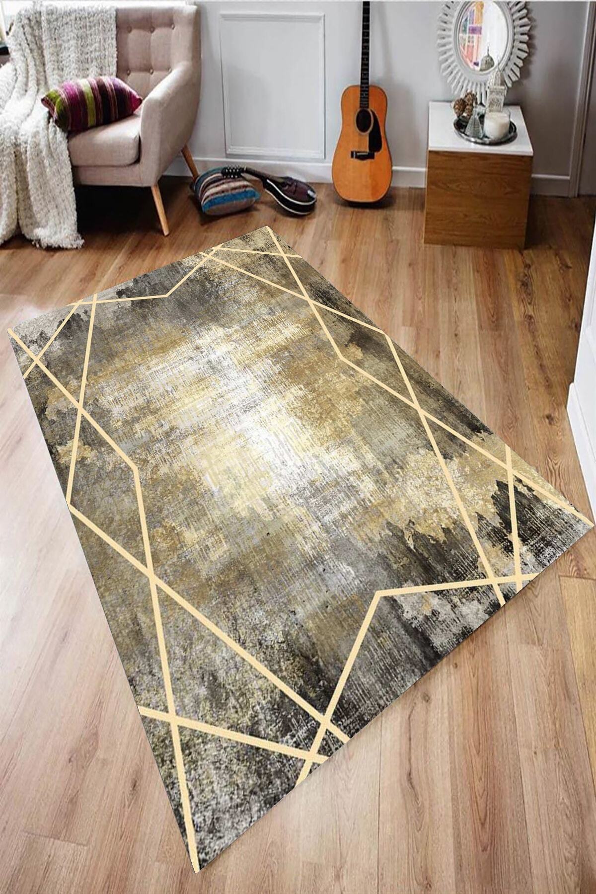 Mutlu Çeyiz Süngerli Lastikli Kaymaz Yıkanabilir Dijital Baskılı Halı Örtüsü Mc29