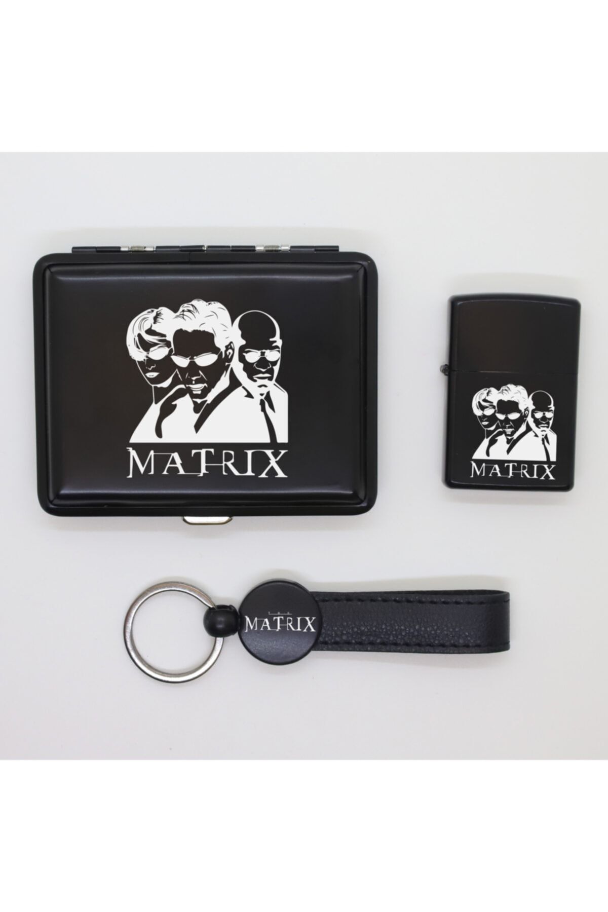 ELALAZER The Matrix Metal Tabaka, Zippo Çakmak Ve Anahtarlık Seti