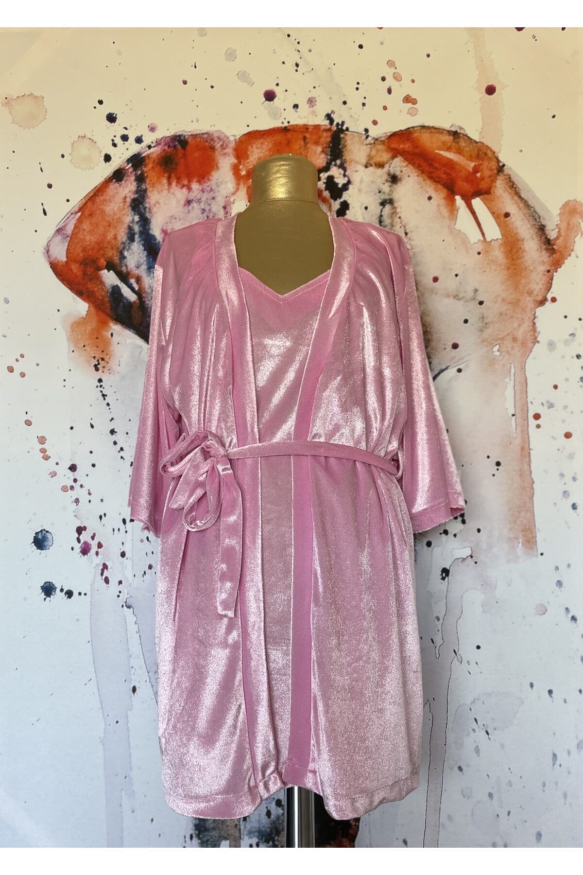 Before To Be Bride Kadife Gecelik Ve Sabahlık Takım Pembe