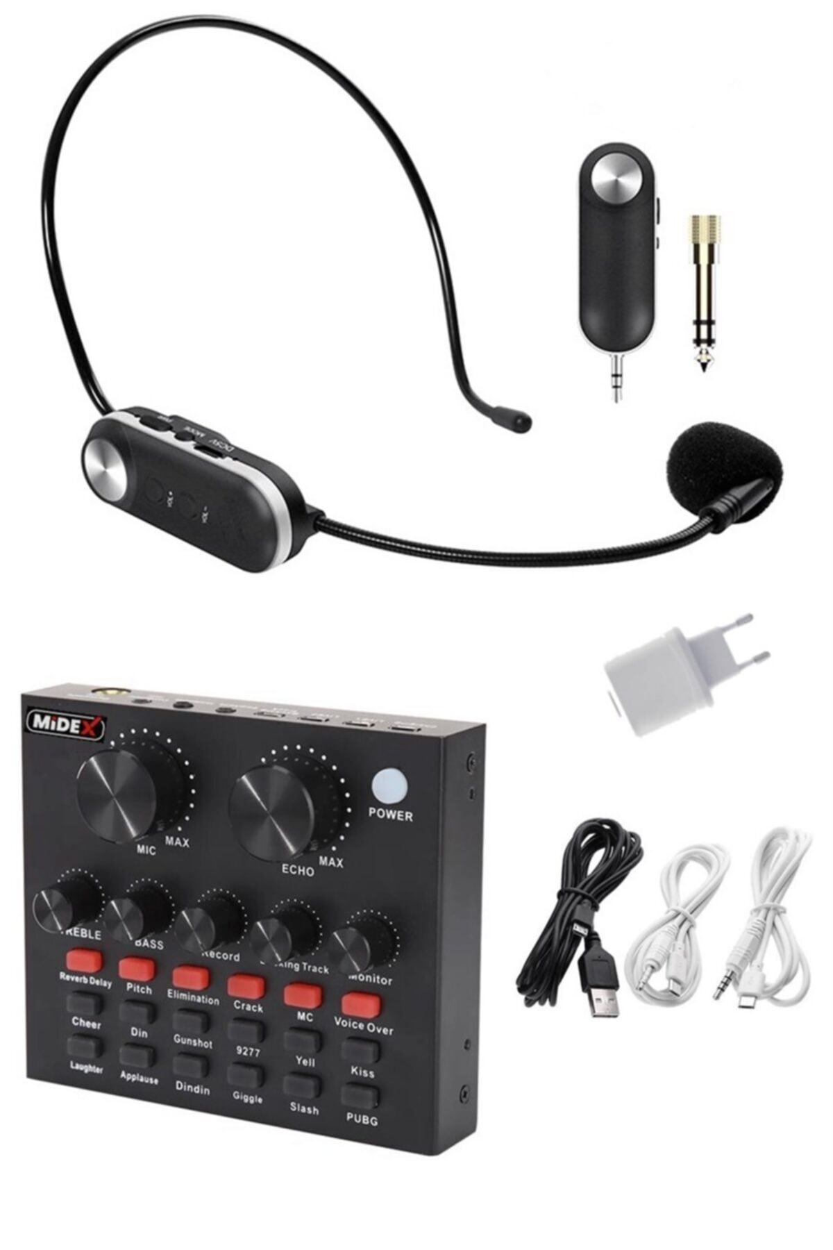 Lastvoice Hx-101eff Set Kablosuz Yaka Kafa Mikrofonu Ve Ses Kartı Canlı Yayın Radyo (PC VE TELEFON UYUMLU)