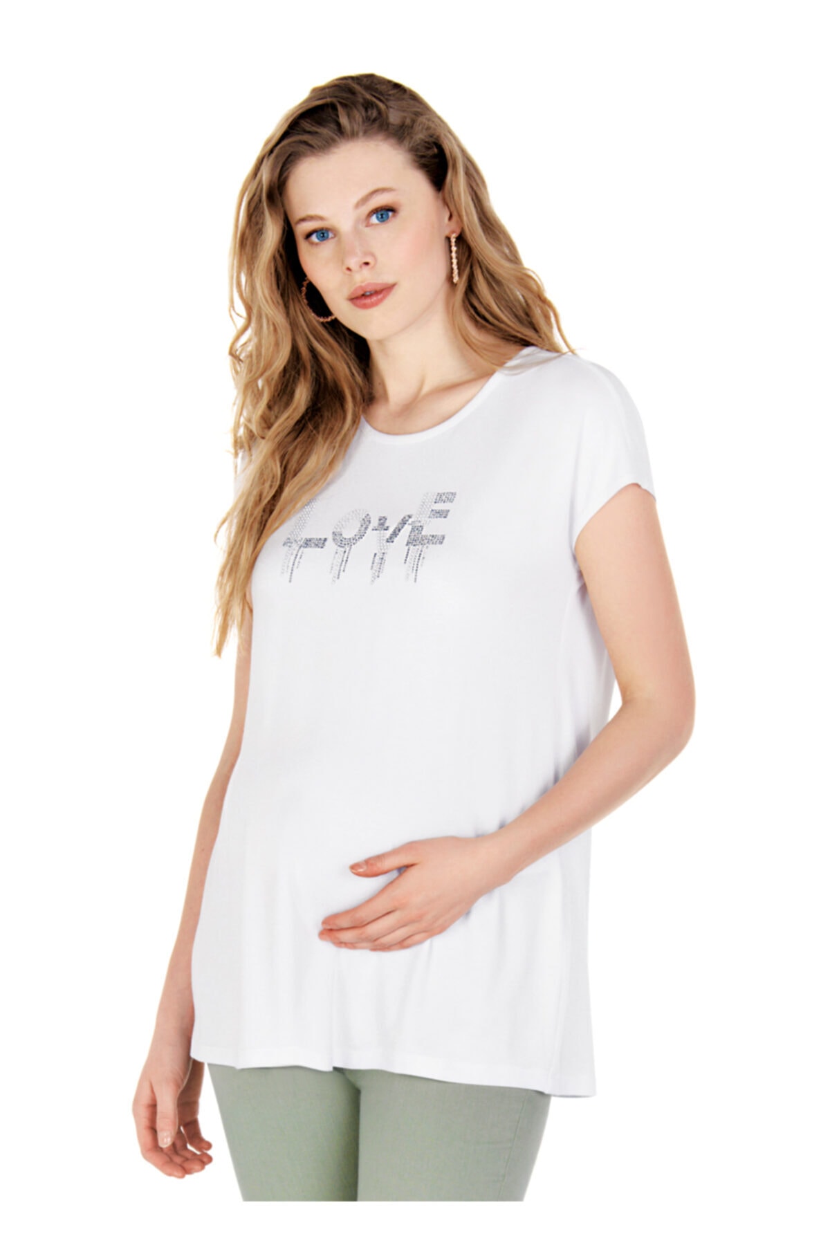 Ebru Maternity Beyaz Hamile Tişörtü