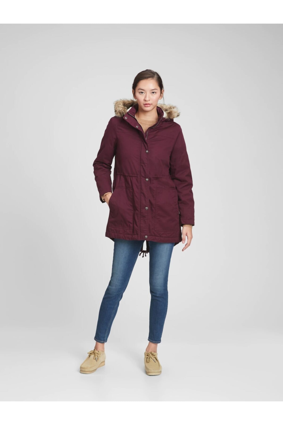 GAP Kadın Kırmızı Sherpa Astarlı Parka
