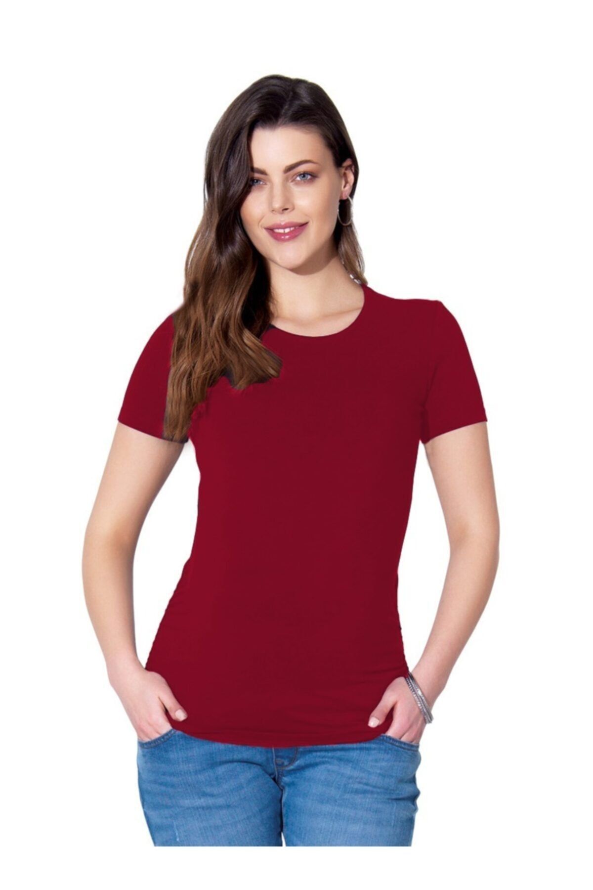 Ebru Maternity 4274 - Yanları Drapeli Bordo Hamile Tişört