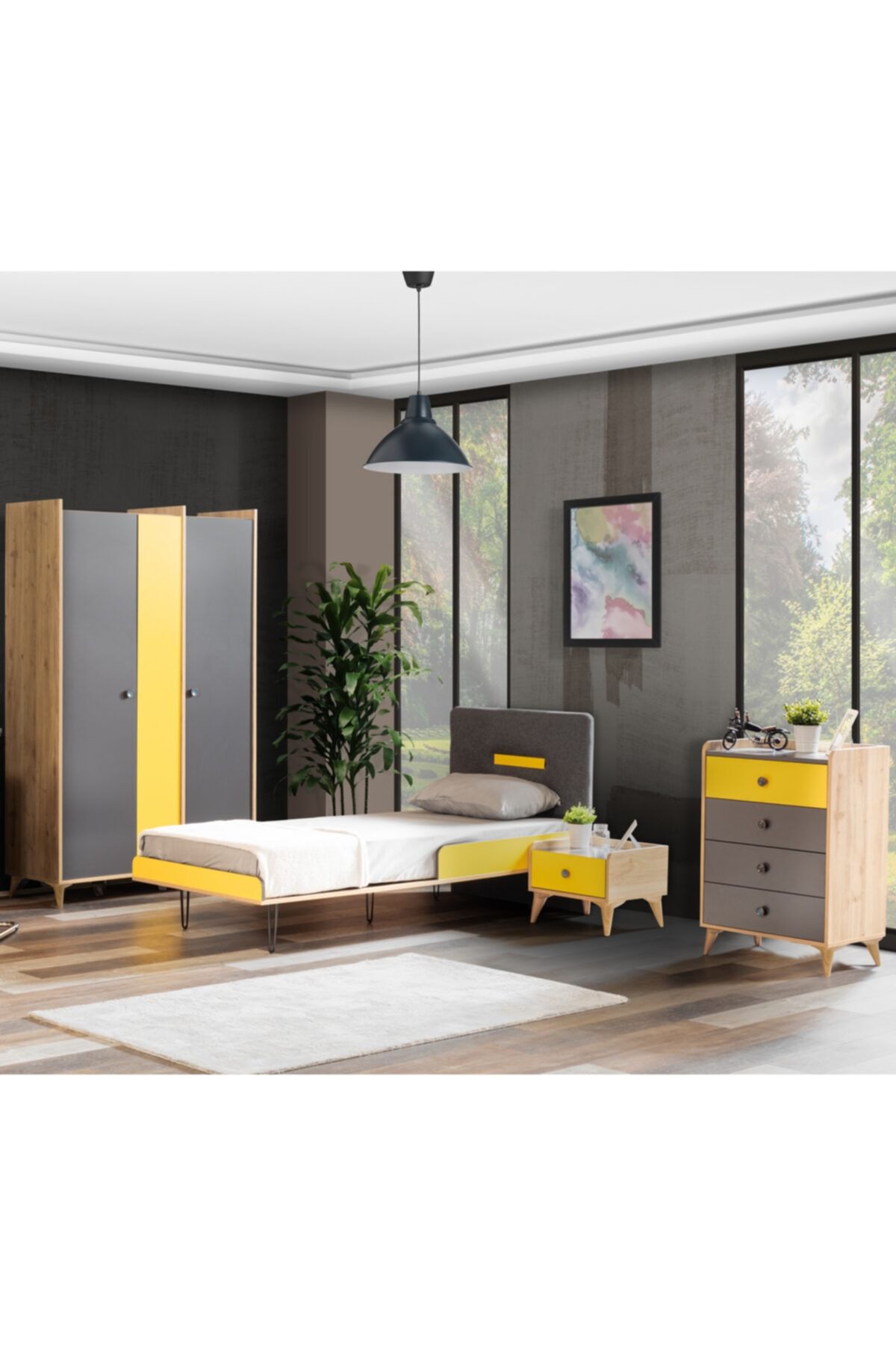 Setay Tarz Genç Odası Takımı - 3 Kapılı Dolap, Karyola, Komodin , Şifonyer