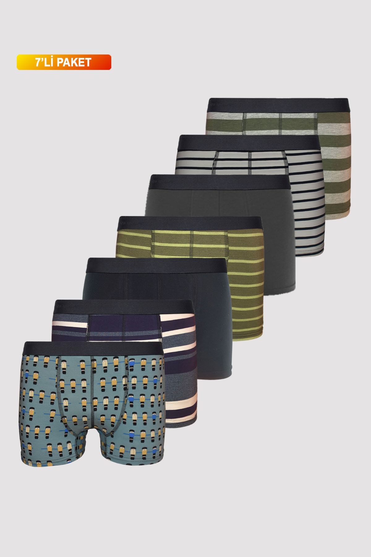 UMFANG Erkek Koyu Desenli Boxer 7'li Pamuklu Likralı #1