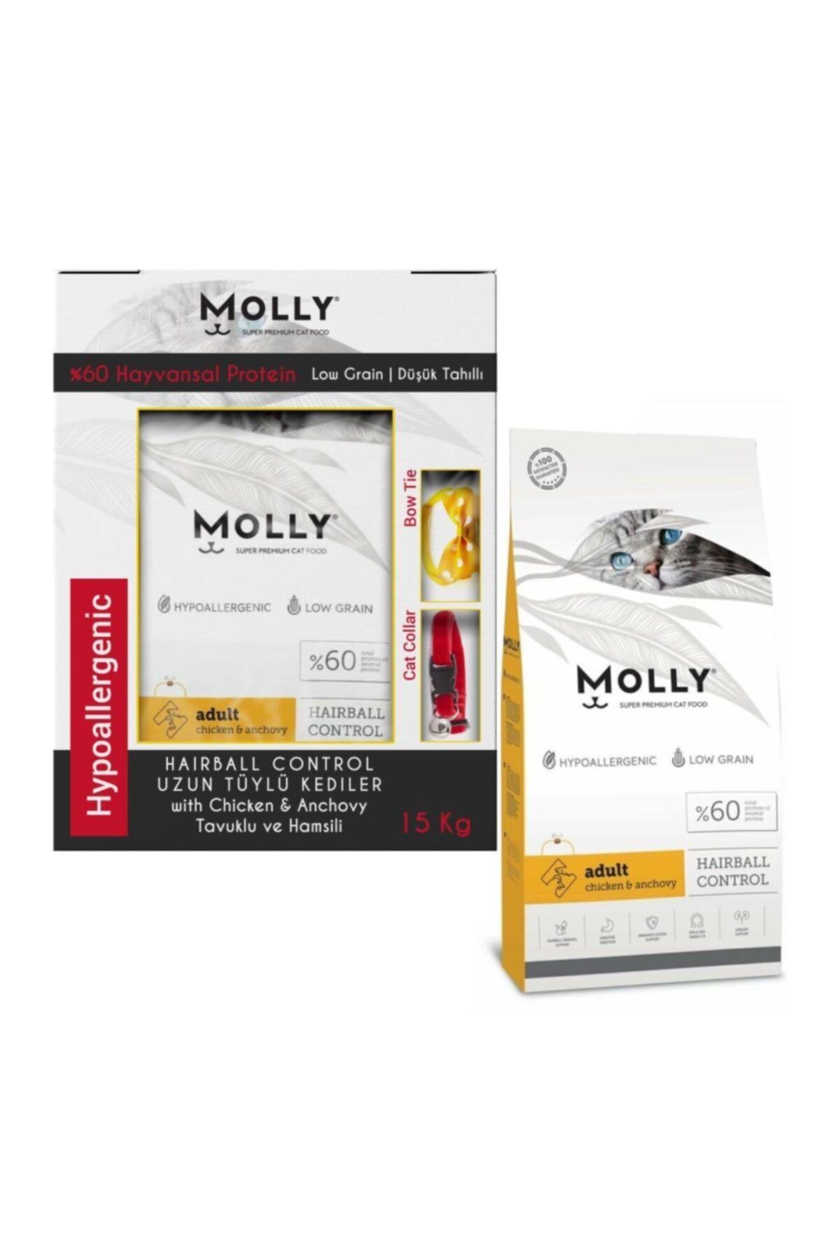 Molly Hairball Control Düşük Tahıllı Hipoalerjenik Tüy Yumağı Kontrolü Tavuklu ve Hamsili Yetişkin Maması