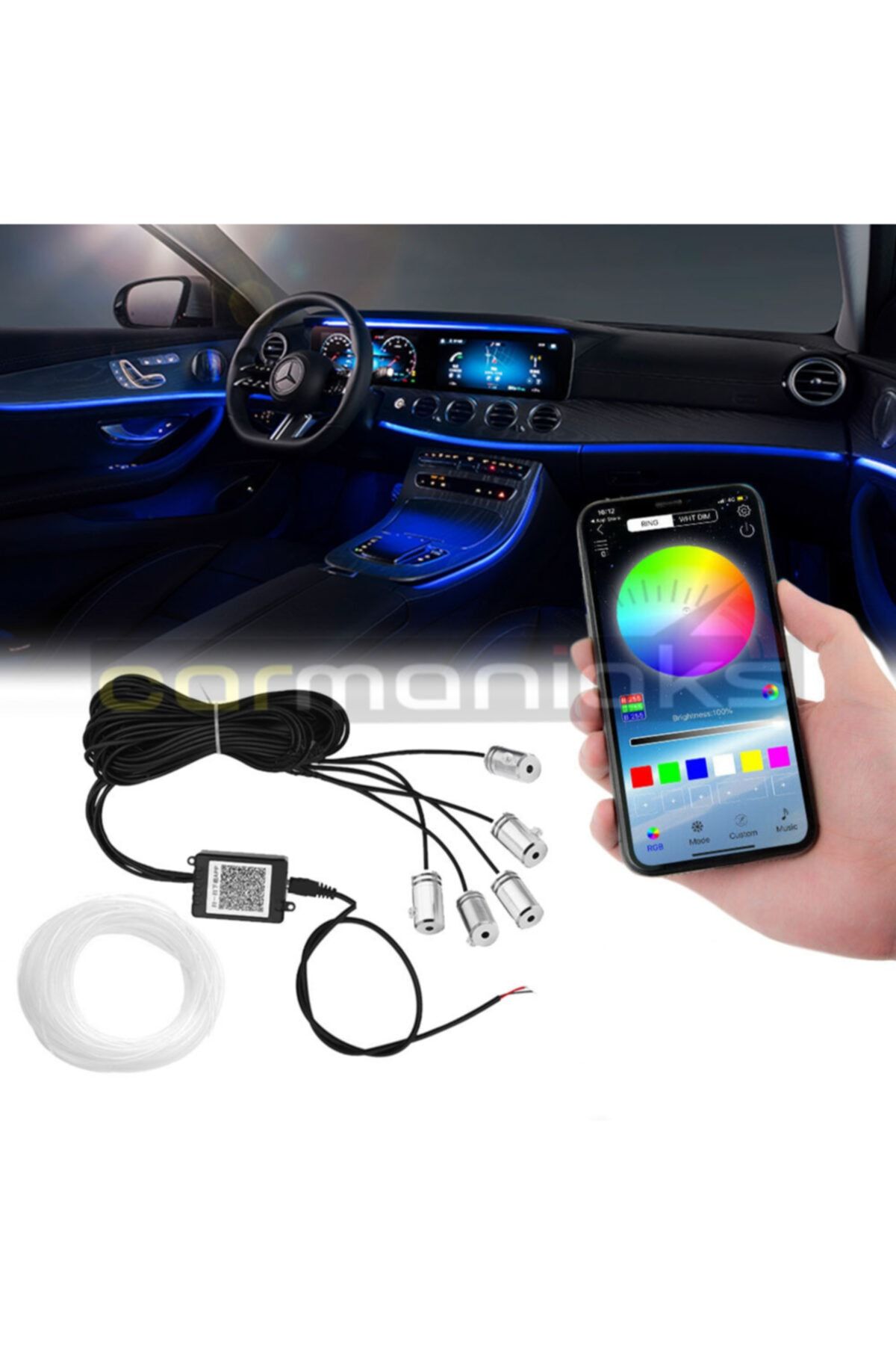 C9 Araç Içi Atmosfer Ambiyans Led Neon Rgb Ip Neon App Kontrollü 5 Parça