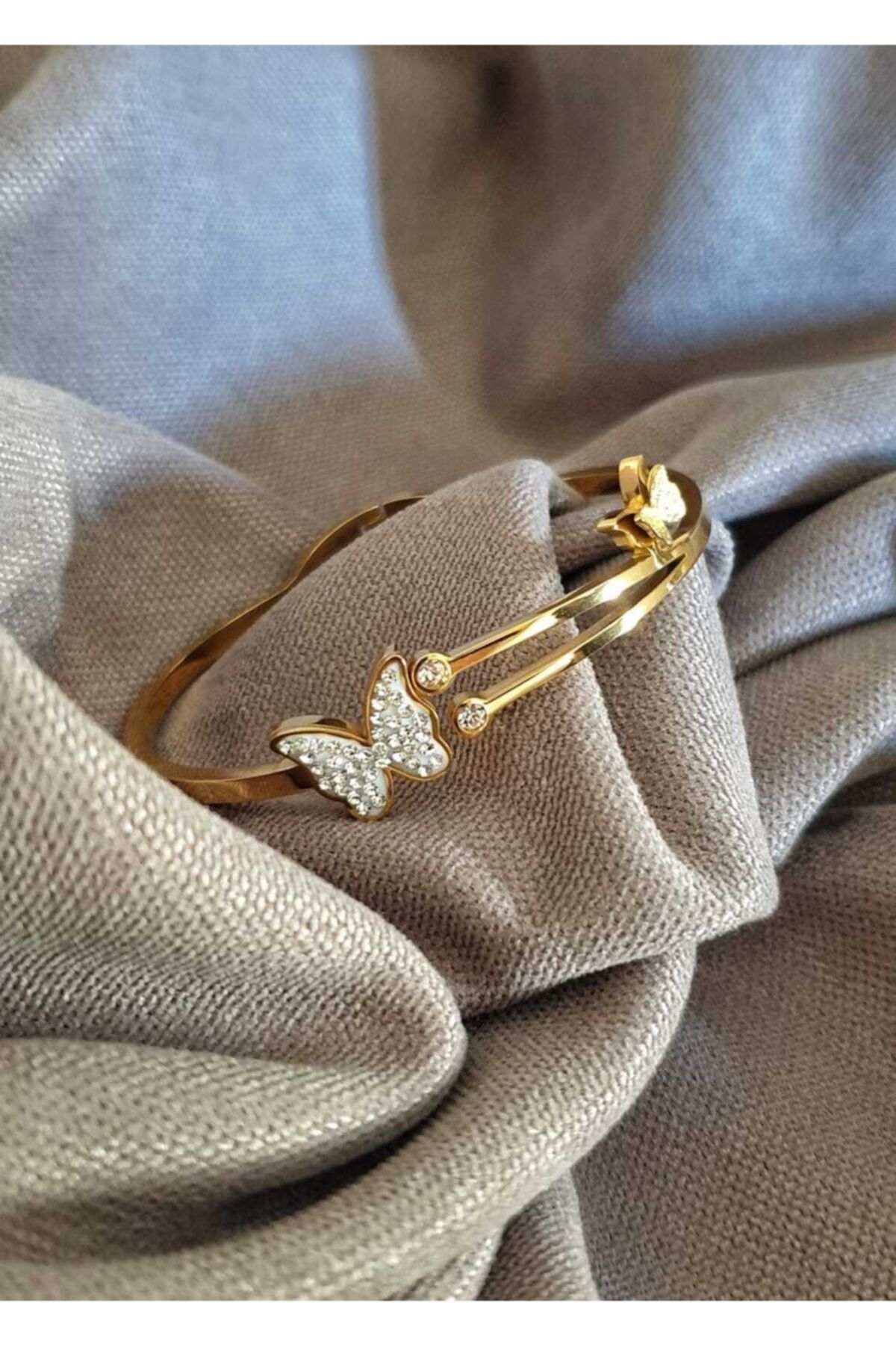 Afya Jewelry Zirkon Kelebekli Paslanmaz Çelik Kelepçe Bileklik