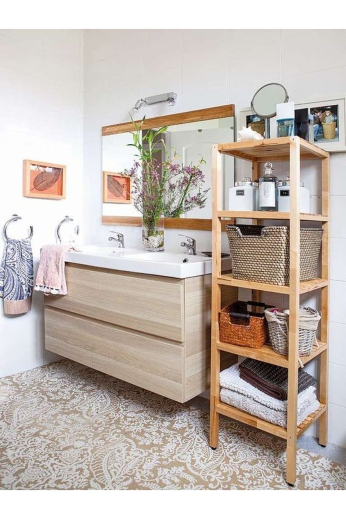 AHŞAP ATÖLYE Ahşap Çok Amaçlı Banyo Dolabı 4 Raflı