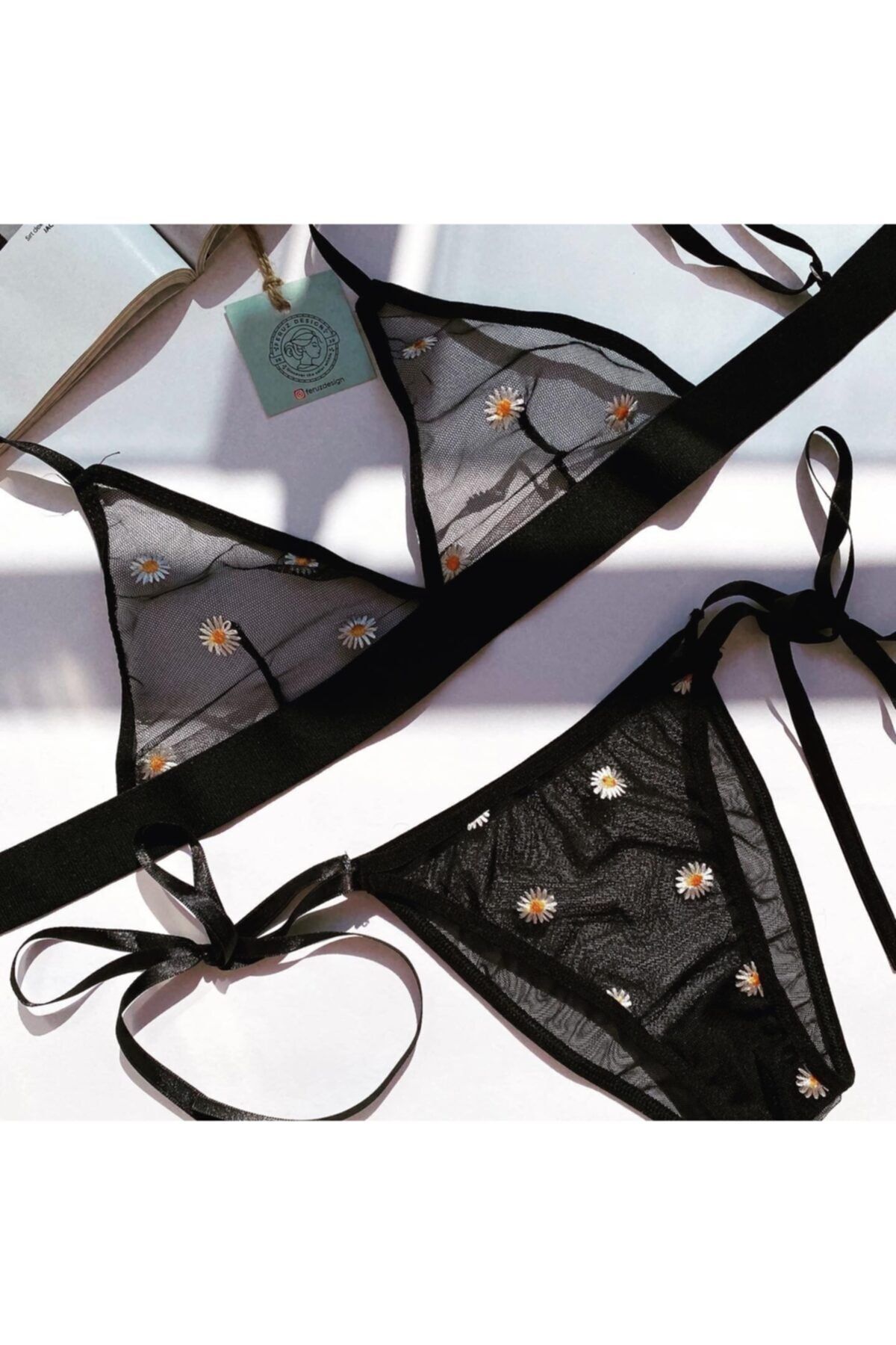 Feruzdesign Kadın Papatya Desenli Bralet Takımı