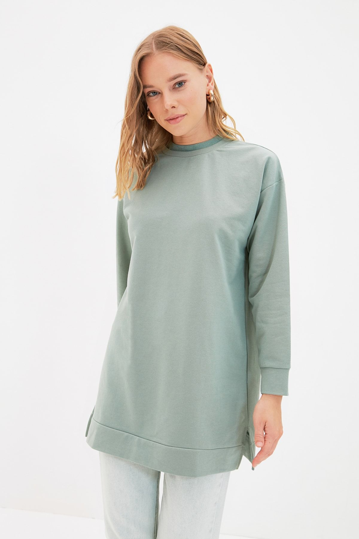 Trendyol Modest Mint Dik Yaka Basic Örme Sweatshirt TCTAW22TW0196