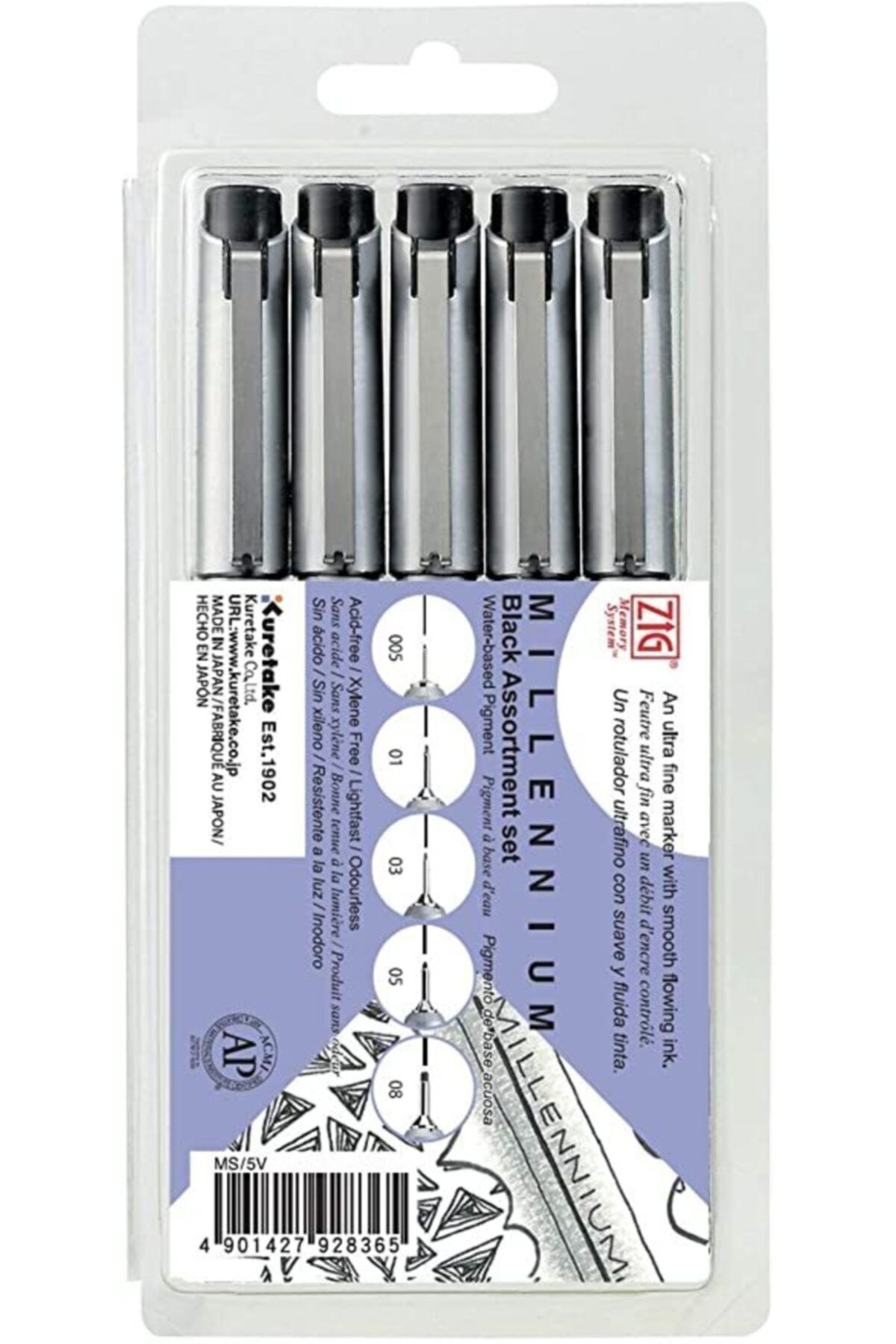 Zig Kuretake Zıg Memory System Millennium Marker Assortment, Black (ms5v)