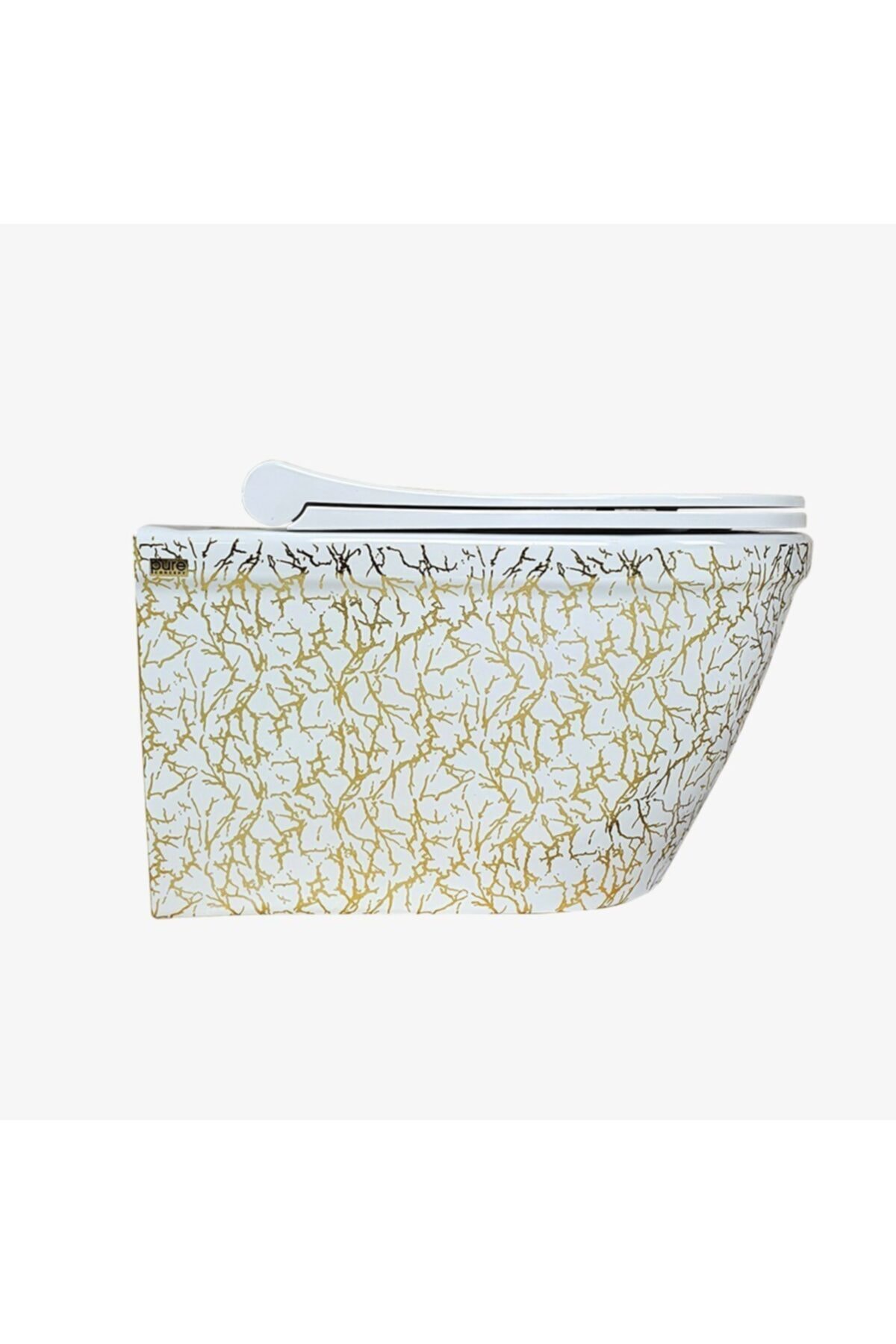 Pure Concept Marble White & Gold Kanalsız Asma Klozet
