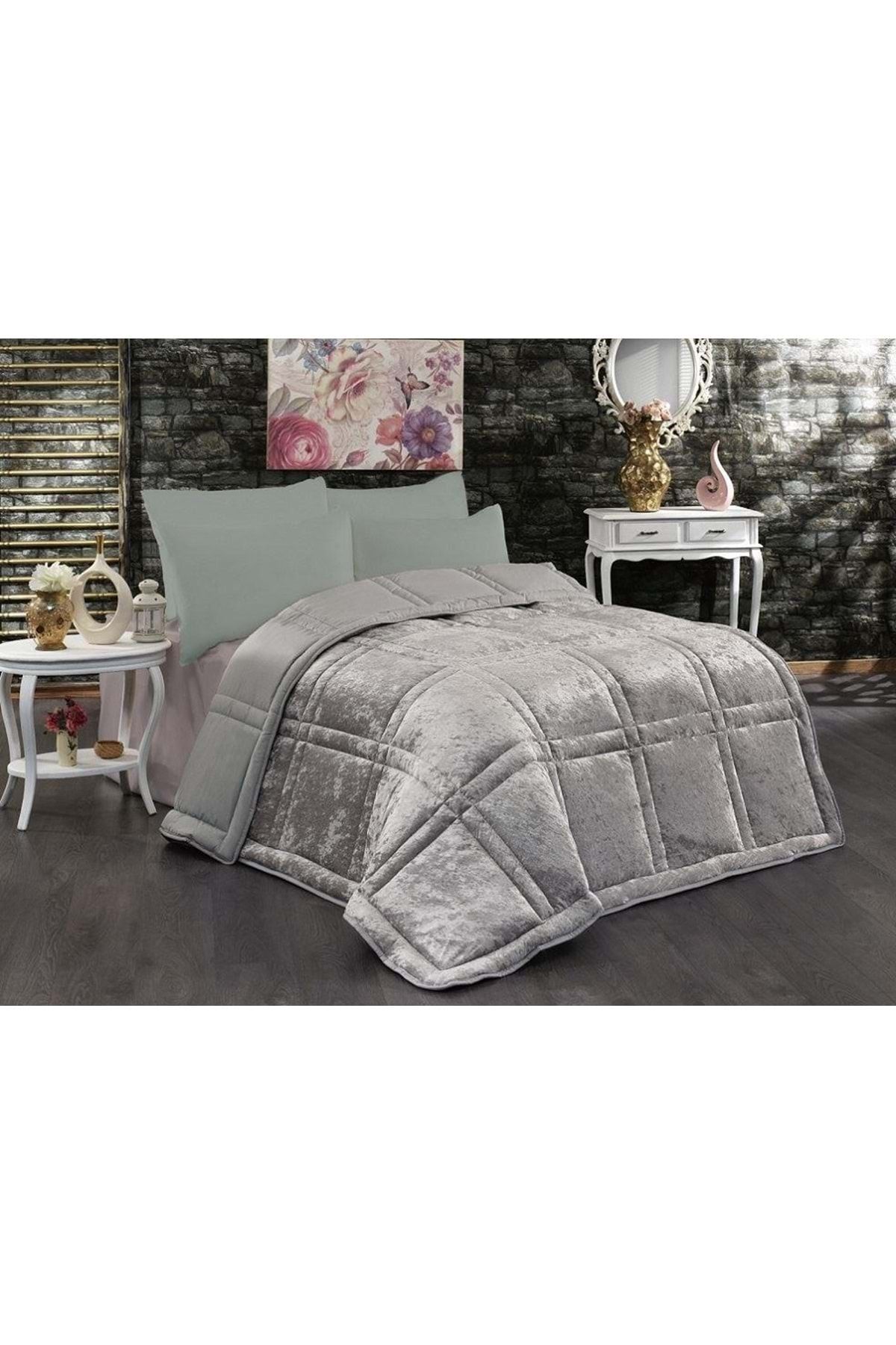 BELENAY Micro Kadife Çift Kişilik Yorgan (200x220)-gri