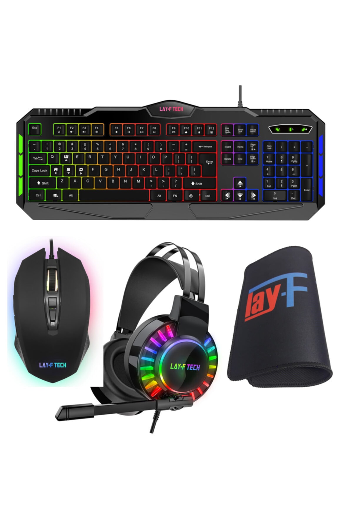 layftech Sc901-sc128/a-h60 Oyuncu Klavye Mouse Kulaklık Mouse Pad,4'lü Gaming Set,88 Farklı Işık