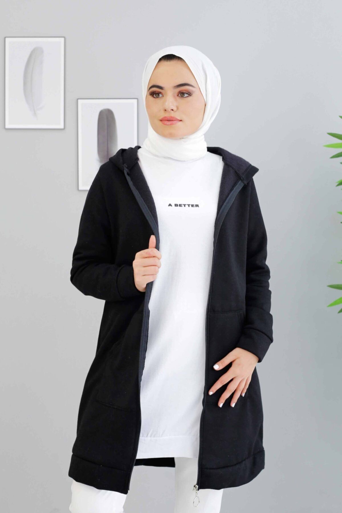 İmajButik Önden Fermuarlı Üç Iplik Kap/siyah
