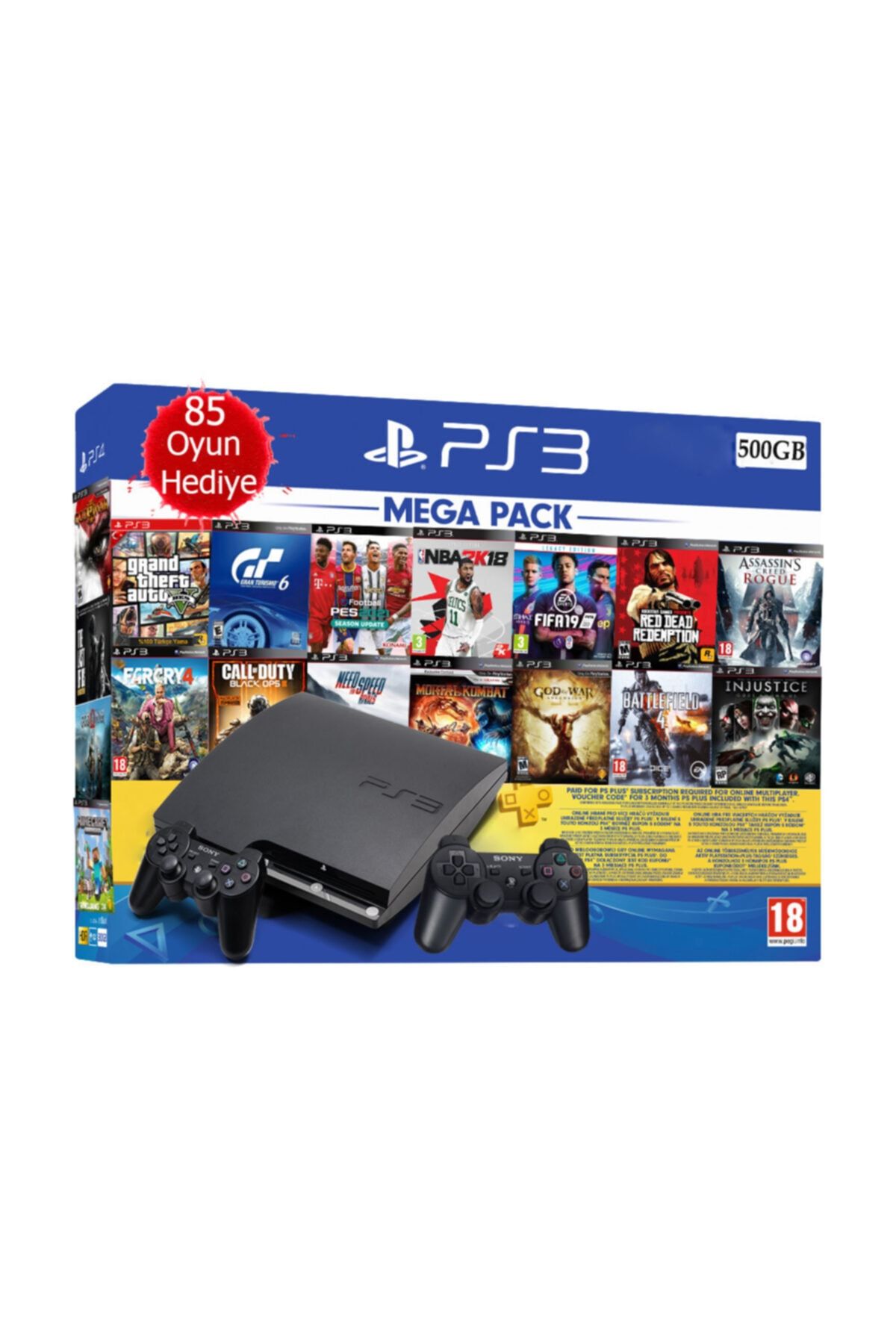 Sony Ps3 500 Gb Sıfır Çift Kol Slim 12 Ay Garanti 85 Adet Dijital Oyun Teşhir