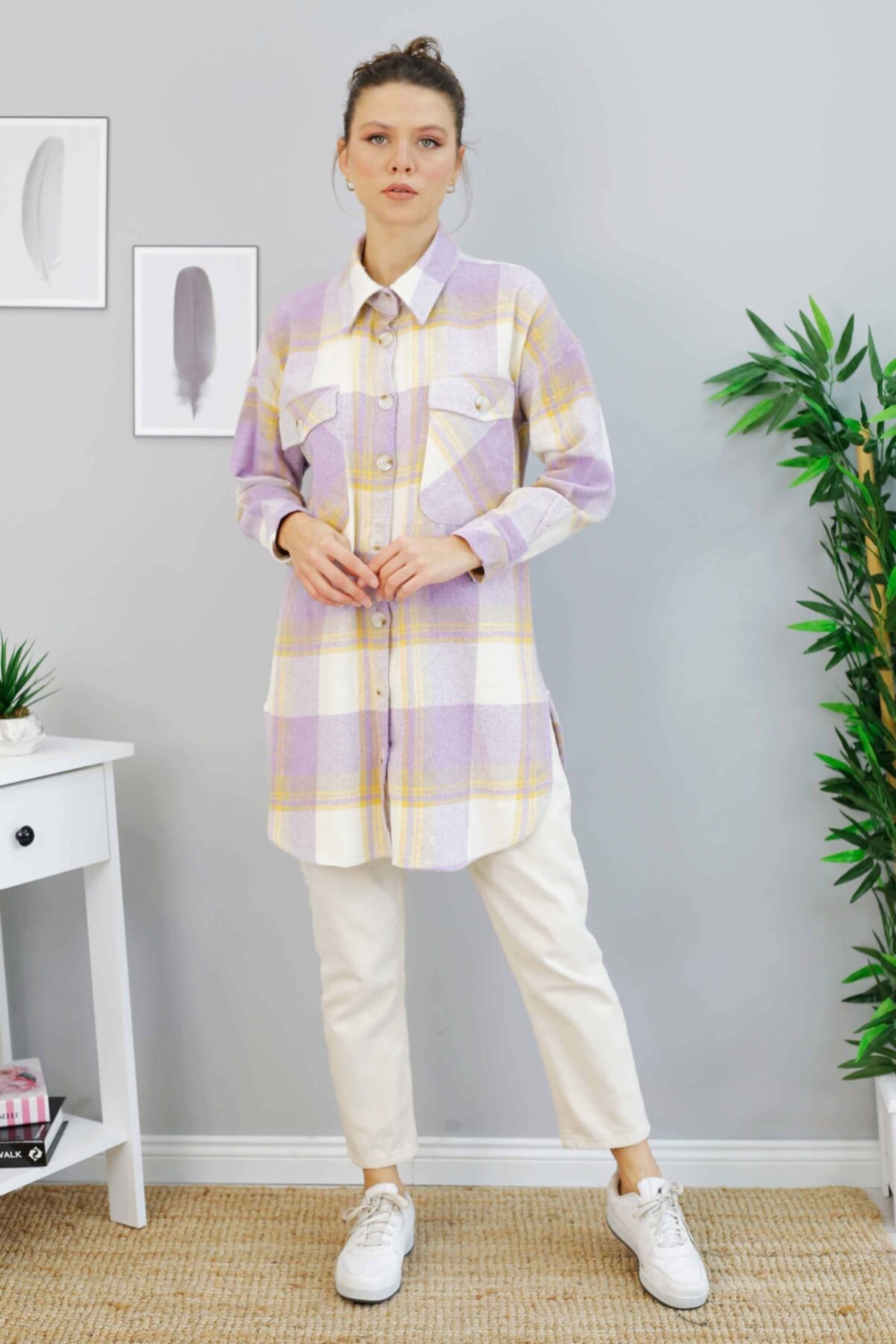 İmajButik Ekose Desenli Oduncu Gömlek/lila