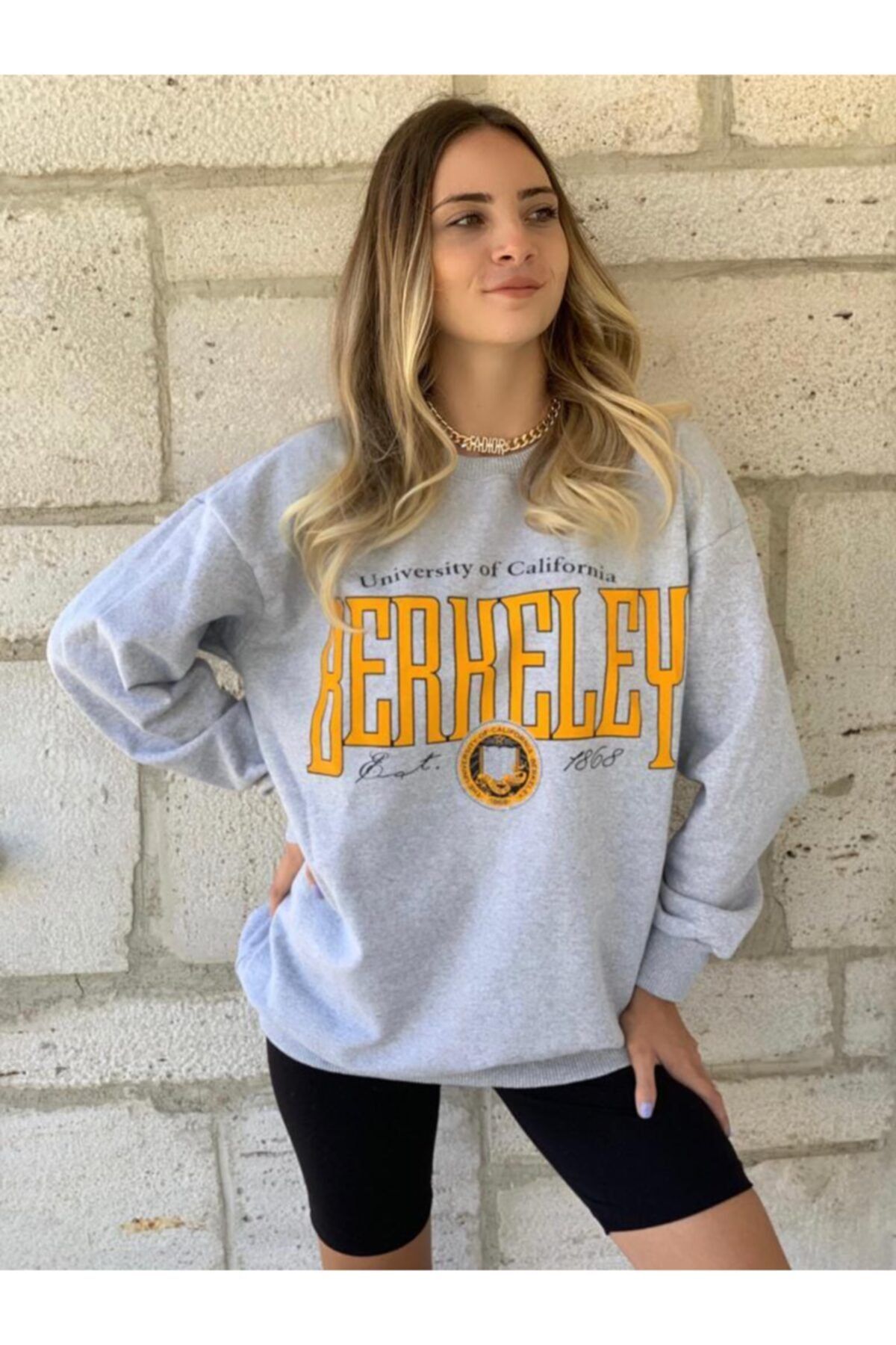 K&H TWENTYONE Kadın Gri Sarı Berkeley Baskılı Sweatshirt