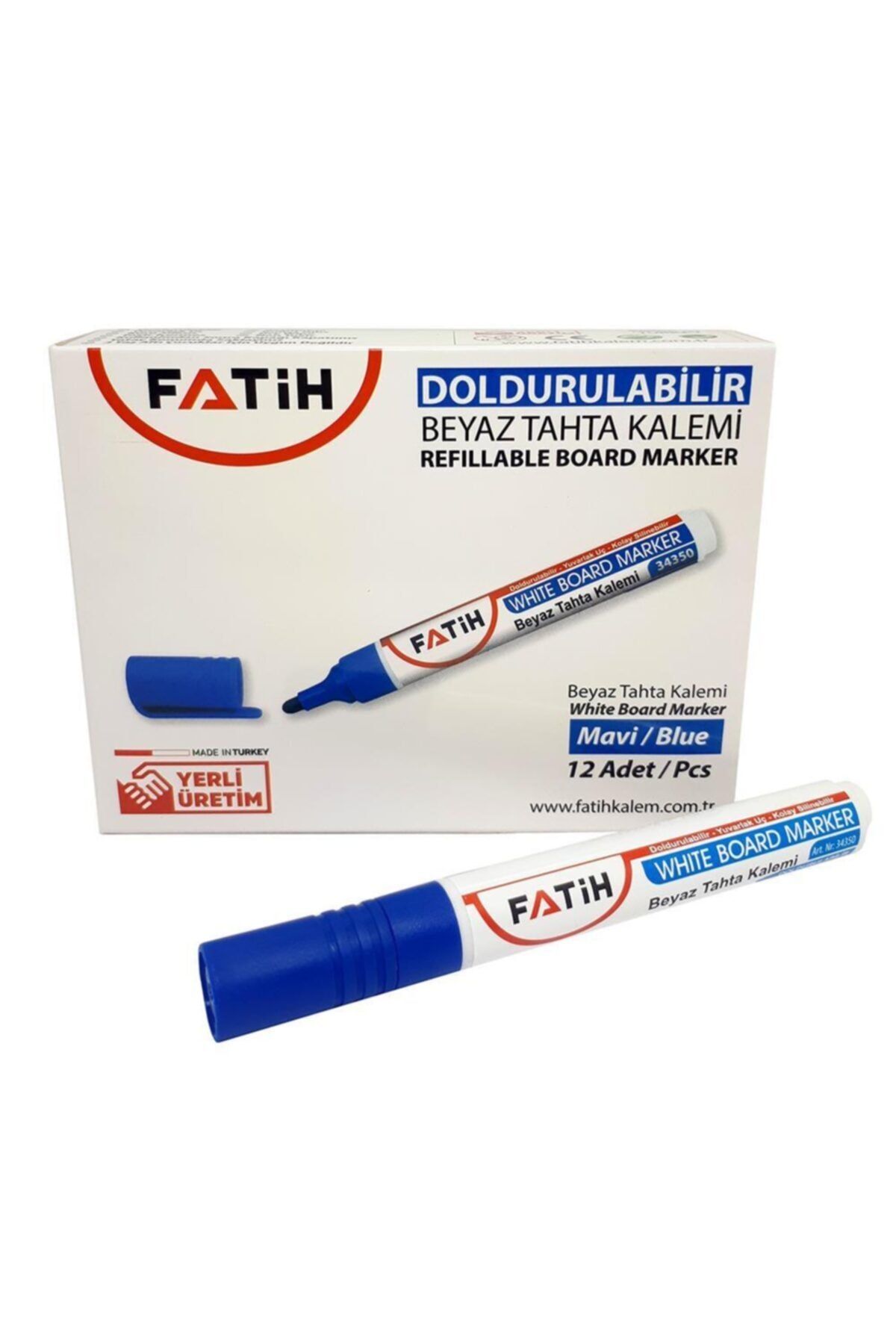 Fatih 34350 Yuvarlak Uçlu Beyaz Tahta Kalemi Doldurulabilir 12 Adet - Mavi